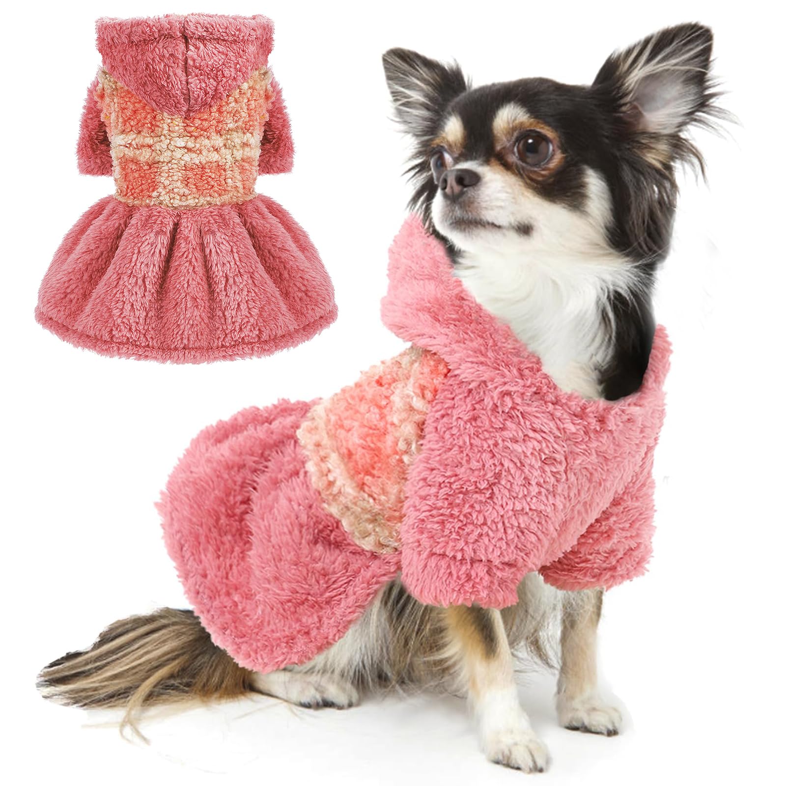 Warm Fleece Dog Sweater Dress for Small Dogs & Cats - Soft Stretchy Winter Pet Clothing for Cold Weather (Pink, Small) | Perfect for Outdoor Walks & Indoor Cozy Time