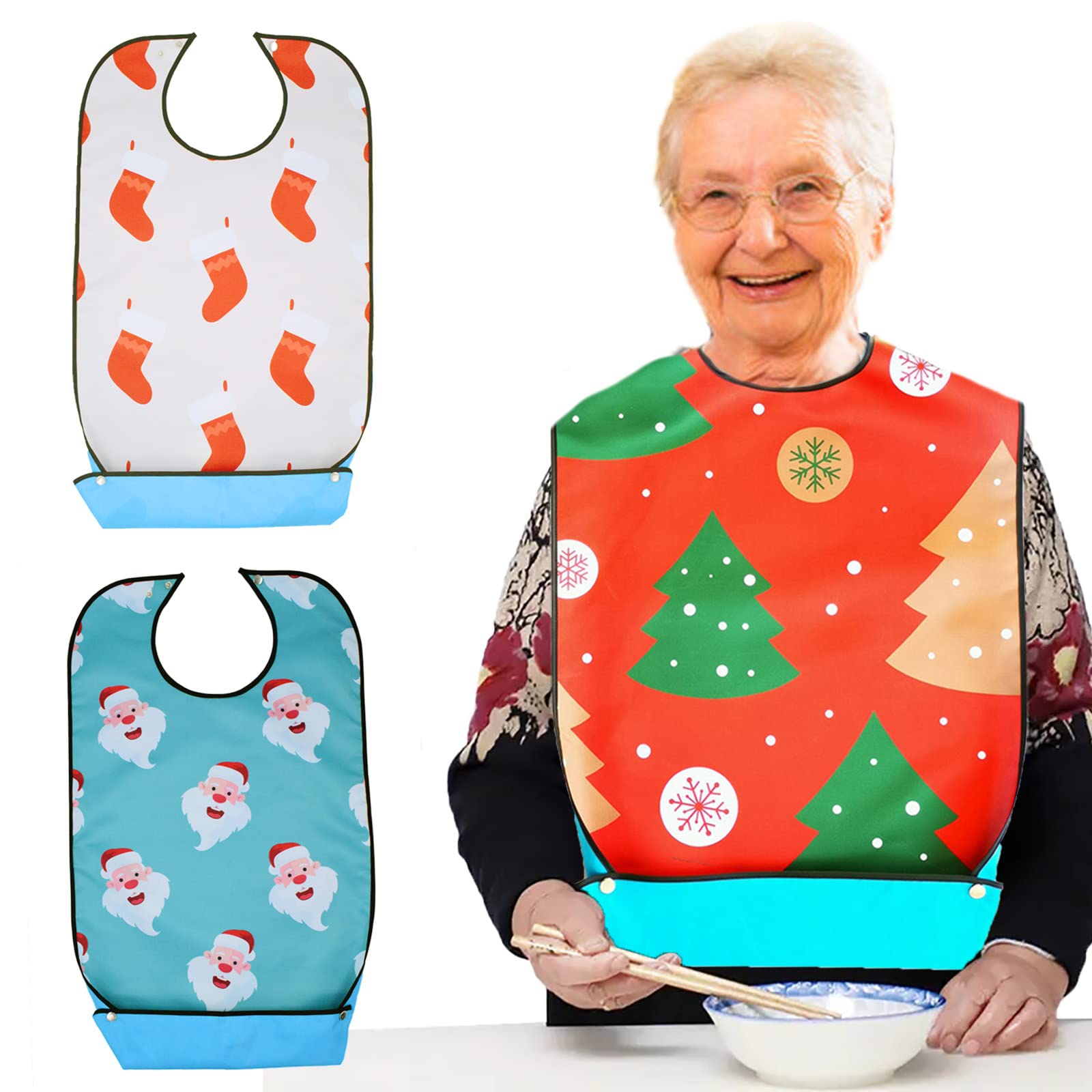 Nanxson Waterproof Adult Bibs for Eating - Reusable Clothing Protector for Elderly Men & Women with Crumb Catcher (CF5005) - Ideal for Christmas Meals, Nursing Homes & Daily Dining Protection