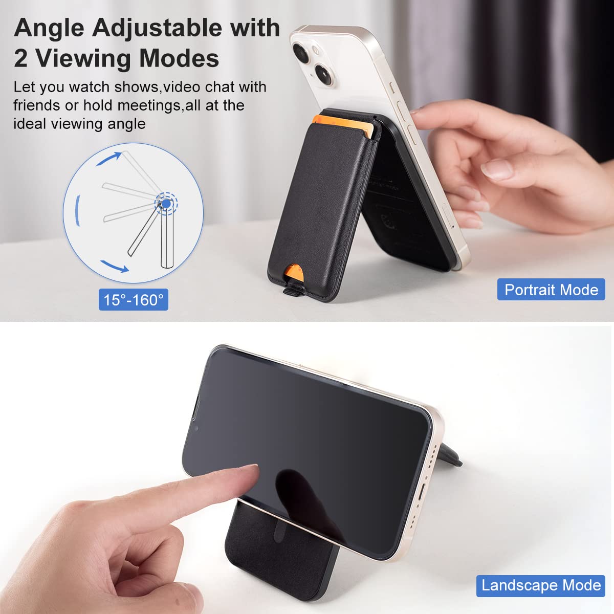 Magnetic Leather Phone Wallet Holder for iPhone - Compatible with iPhone 14/13/12 Series with MagSafe & Magnetic Case Phones - Slim RFID Blocking Card Holder - Perfect for Travel, Shopping & Daily Use (Black)
