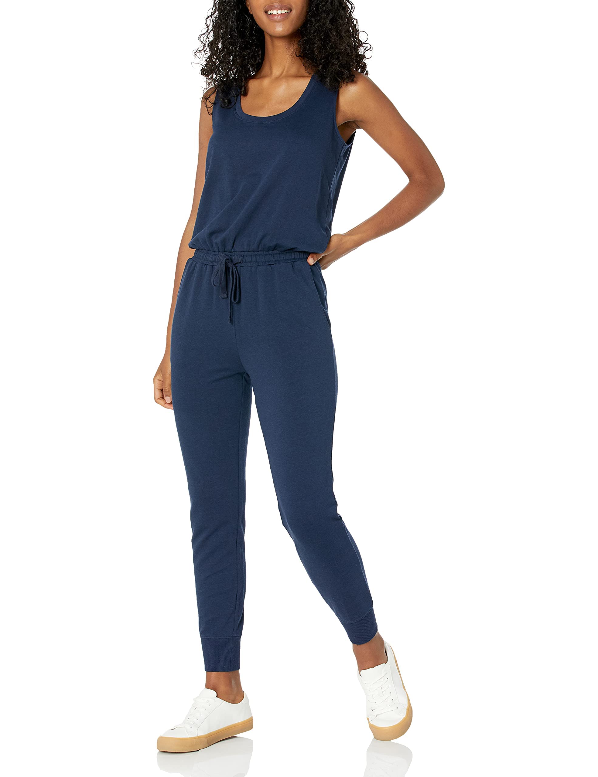 Amazon Essentials Women's Studio Terry Jumpsuit - Plus Size Casual Romper with Pockets | Perfect for Lounging, Yoga & Travel Comfort Wear