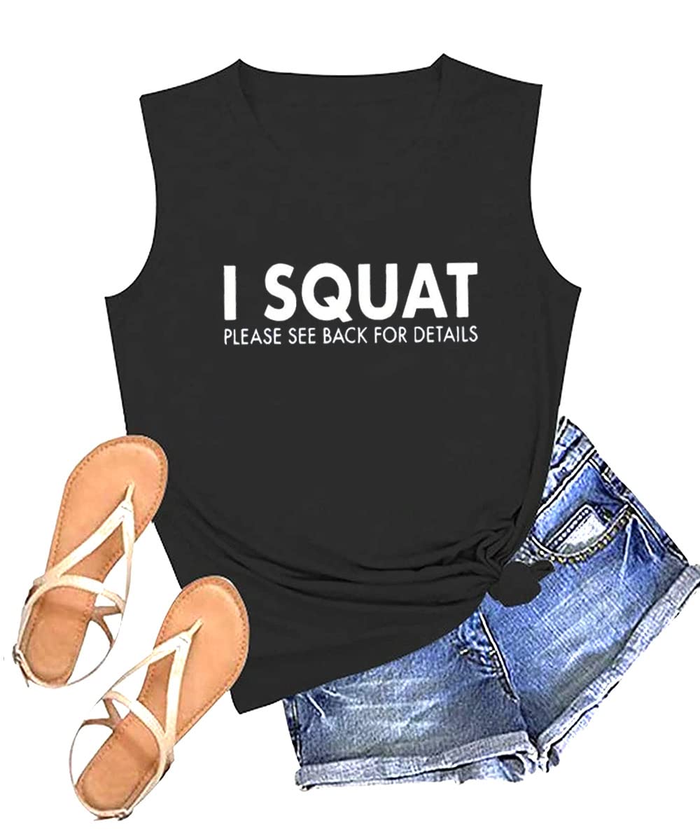 Funny 'I Squat Please See Back' Women's Letter Print Tank Top - Casual Sleeveless T-Shirt with Humorous Saying | Perfect for Gym, Workout & Casual Wear