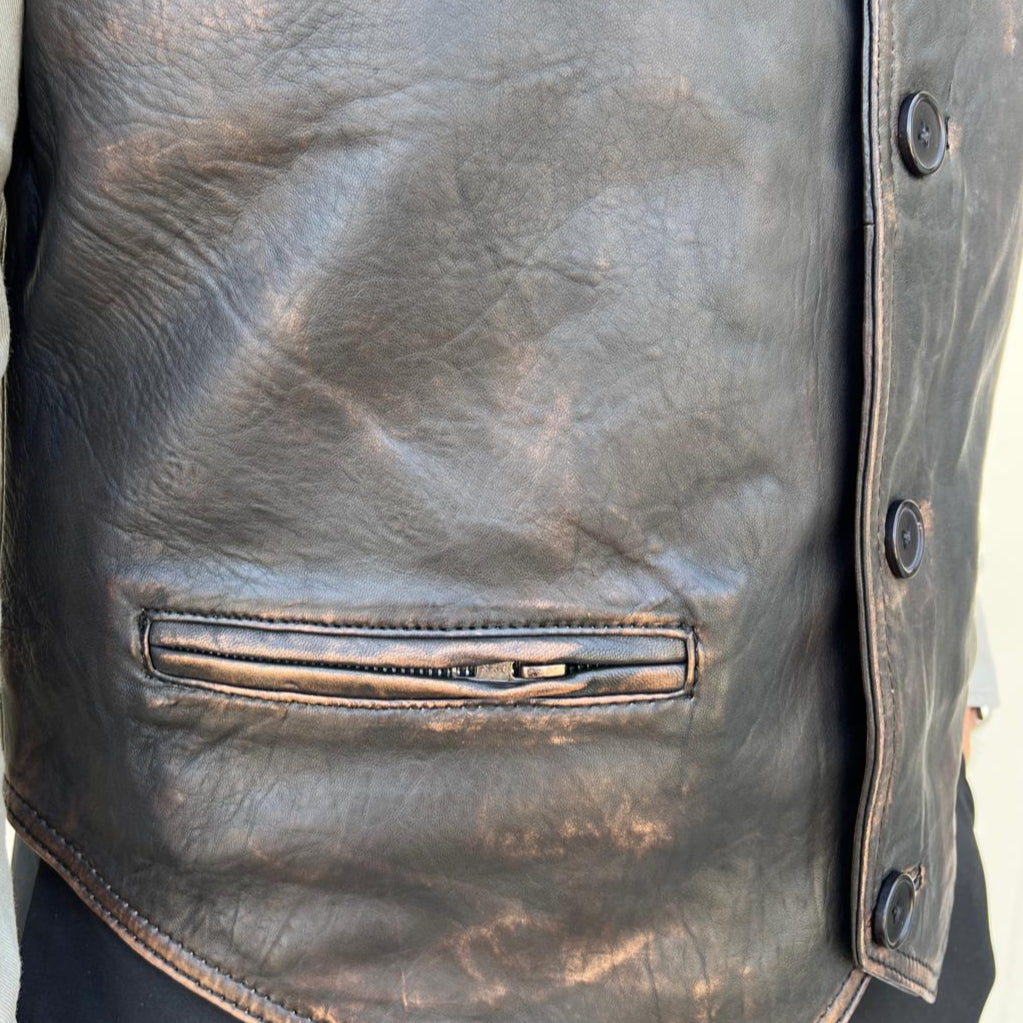 Men's Genuine Sheep Leather Ruboff Vest with Classic Button Closure & Front Pockets | Stylish Biker Jacket for Casual Wear, Motorcycle Riding & Outdoor Adventures