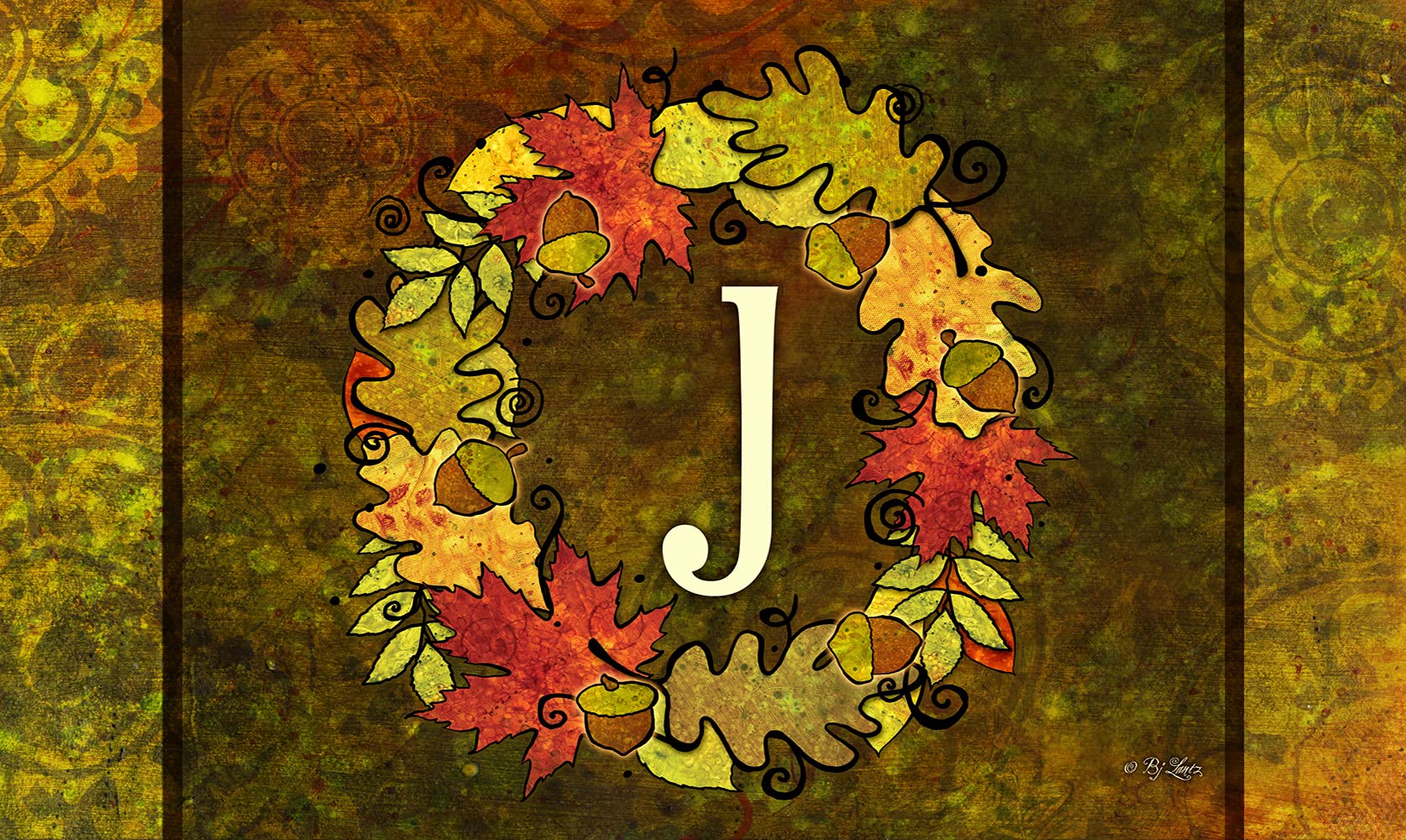 Toland Home Garden 800129 Fall Wreath Monogram J 18x30 Inch Decorative Doormat - Perfect for Autumn Front Door Decor and Seasonal Home Welcome Mat