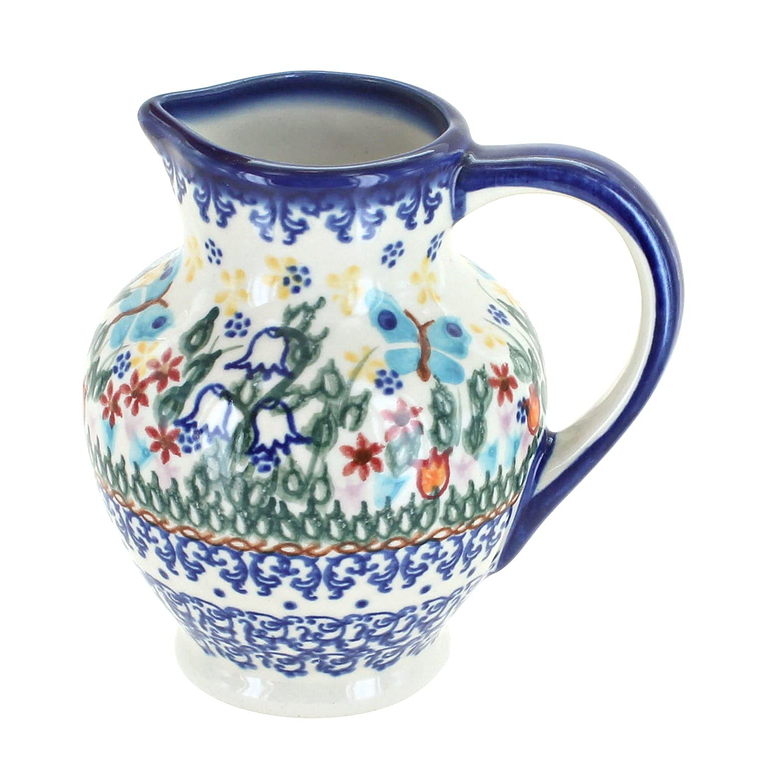 Handmade Blue Rose Polish Pottery Creamer - Garden of Eden Design - Elegant Milk or Coffee Pitcher for Tea Parties, Wedding Gifts & Home Decor