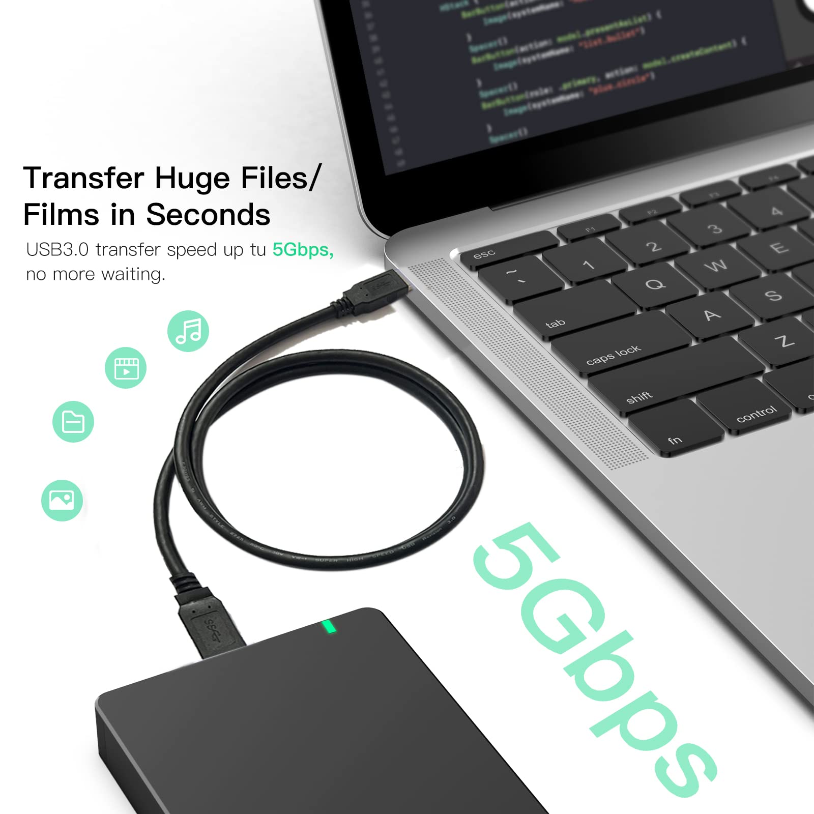 20ft USB 3.0 A Male to A Male Cable - High Speed Data Sync & Charging Cord for Hard Drives, Hubs, DVD Players & Laptop Coolers - Durable Long USB Extension for Home & Office Setup