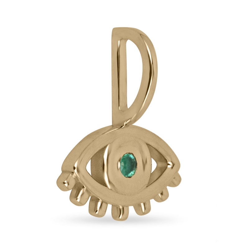 0.10 Carats Round Cut Genuine Emerald Evil Eye Pendant Necklace in 14K Solid Gold - Protection Jewelry for Women, Gift for Her, Spiritual & Fashion Accessory