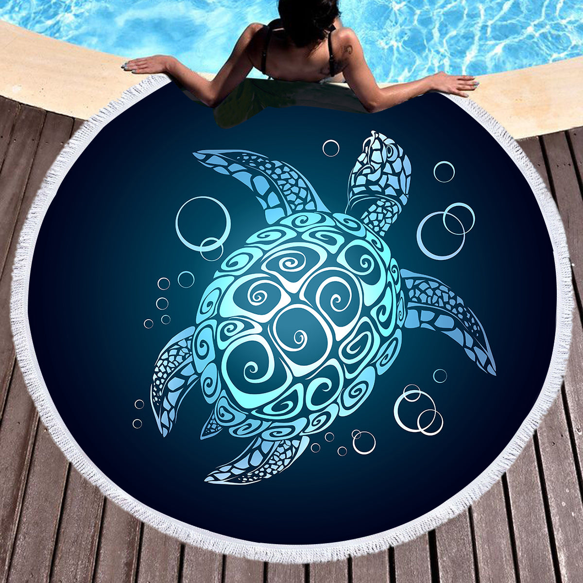 Premium Black Turtle Twist Round Beach Towel - Soft, Quick-Dry & Sand-Resistant for Pool, Beach & Outdoor Adventures