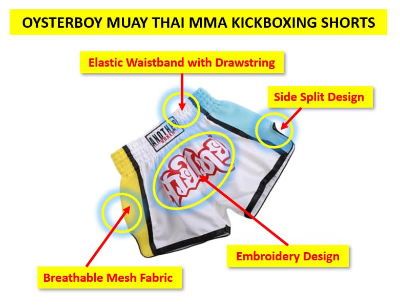 OYSTERBOY Classic Muay Thai Shorts for Men & Women - Boxing, Kickboxing, MMA, BJJ Fight Shorts - Breathable Training Workout Trunks for Martial Arts & Fitness (Black #127, Size S) - Perfect for Gym, Sparring & Competition