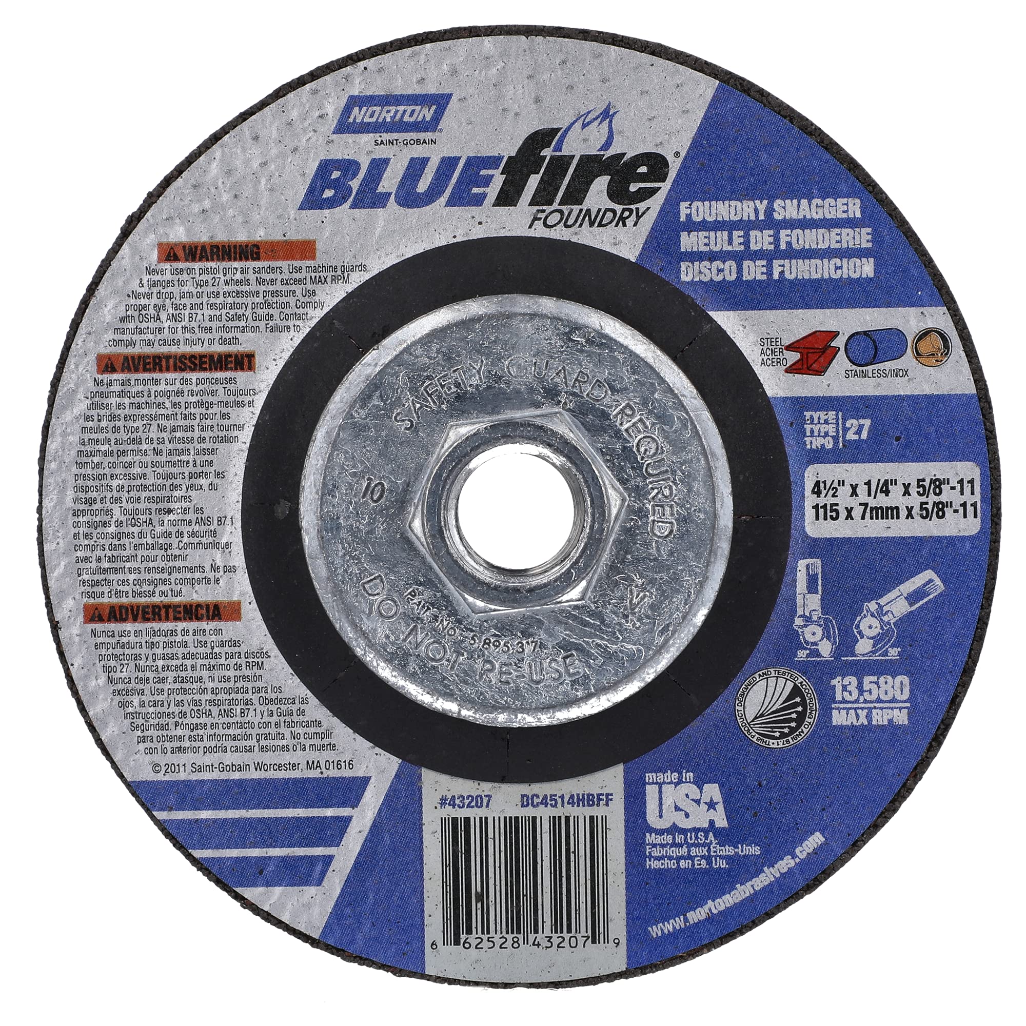 NORTON 66252843207 Depressed Center Grinding Wheel - High-Performance Abrasive for Metalworking, Welding, and Fabrication | Perfect for Grinding, Cutting, and Surface Finishing in Workshops and Industrial Applications