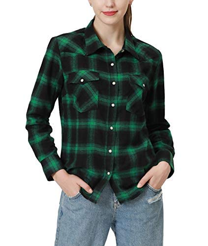 Women's Flannel Snap Button Shirt - Long Sleeve Plaid Shirt for Women | Casual Fall & Winter Wear, Outdoor Activities, Layering Outfits