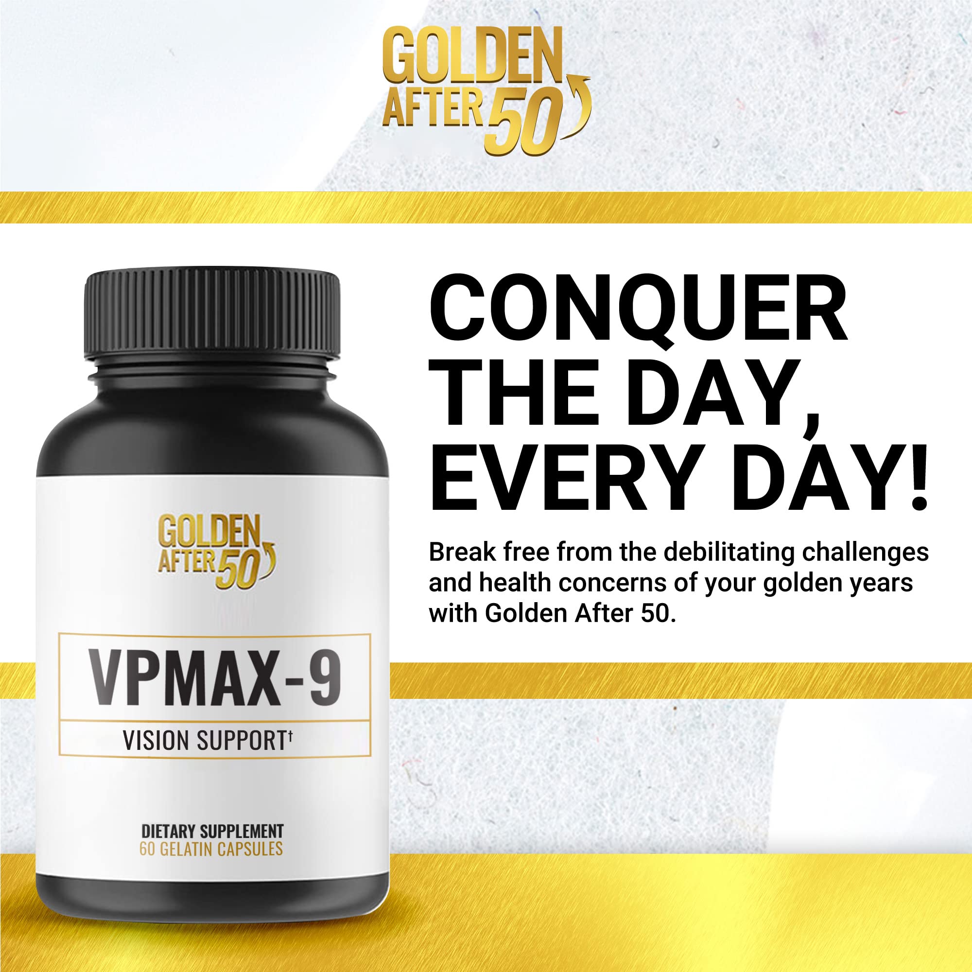 Golden After 50 VpMax-9 - Premium Eye Care Supplement with Lutein, Lycopene & Bilberry Extract - Supports Vision Health & Antioxidant Protection - 6 Bottles (180 Capsules) - Ideal for Computer Users, Night Drivers & Aging Eyes
