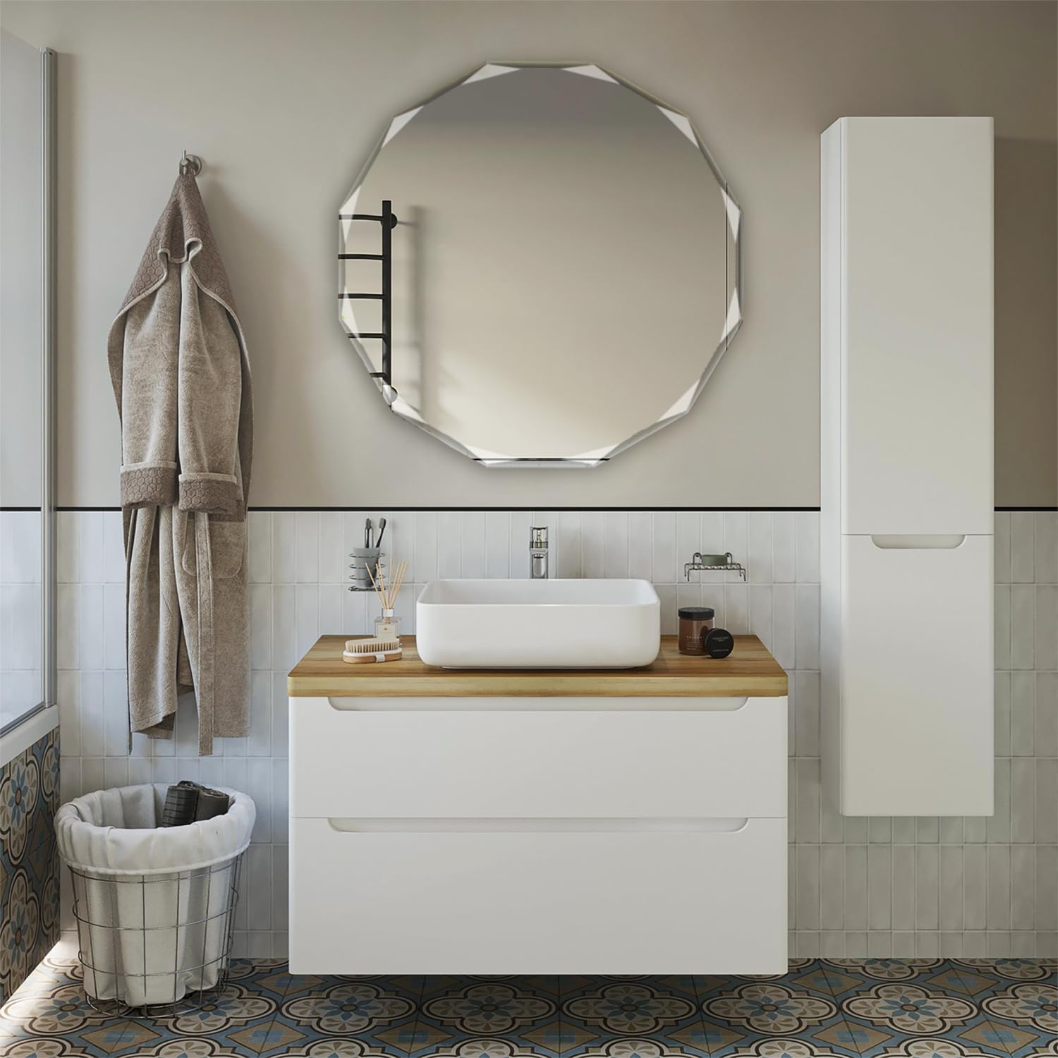 Frameless Single Bevel Edge Round Wall Mirror - 30 Inch Bathroom Vanity Mirror for Modern Home Decor | Perfect for Bathroom, Bedroom & Entryway