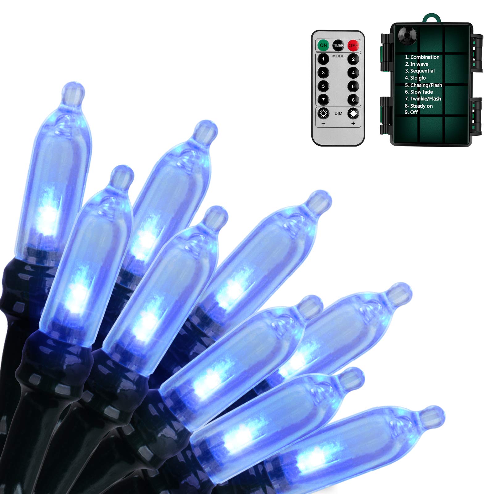 Koxly 18ft 50 LED Battery Operated String Lights with Remote & Timer - Waterproof Outdoor Christmas Lights for Indoor, Garden, Party, Wedding & Holiday Decorations (Blue) | Perfect for Patio, Backyard, and Festive Events