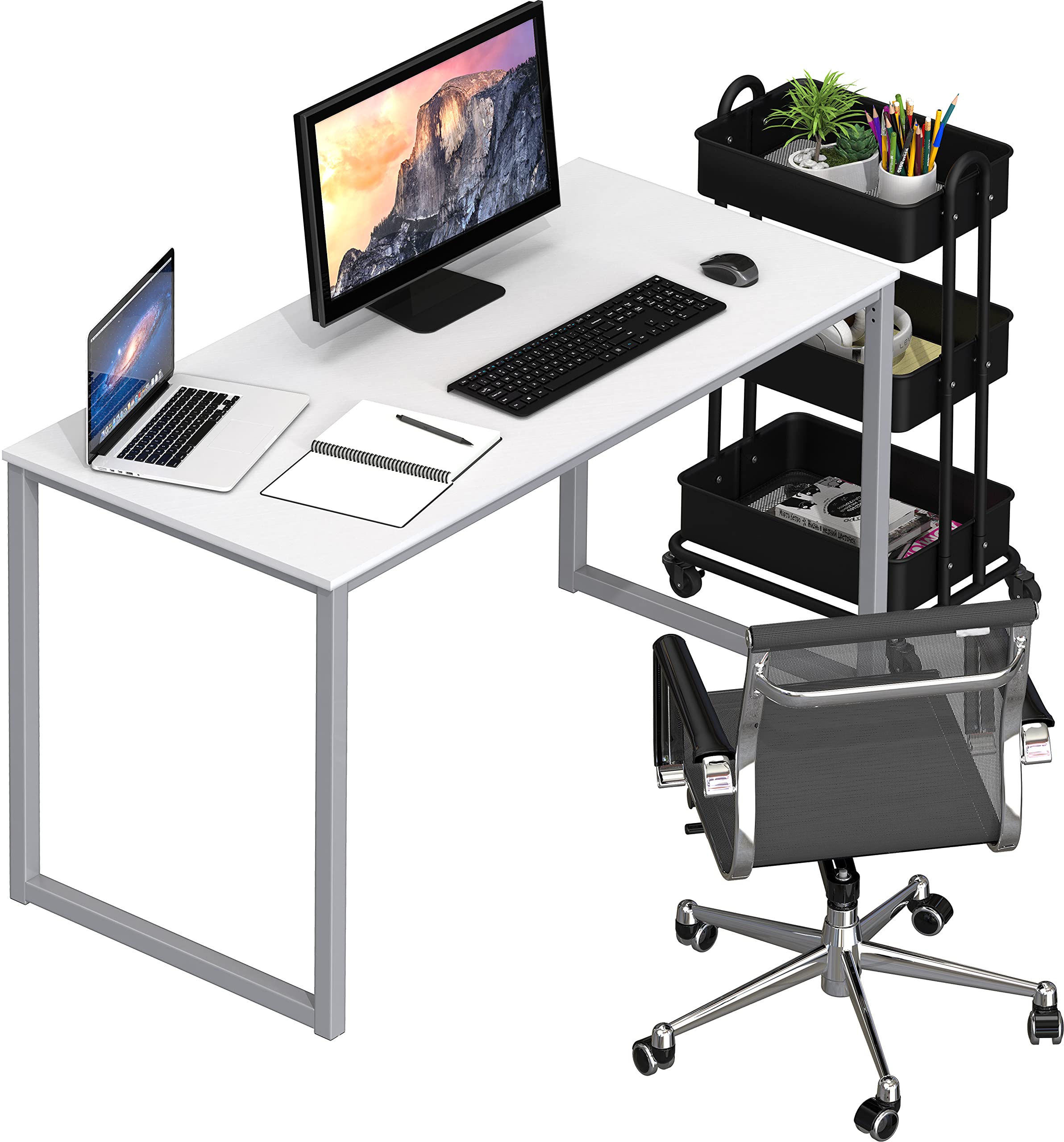 SHW Mission 40-Inch Home Office Computer Desk in White - Modern Writing Desk for Small Spaces, Work from Home & Study Room Furniture - Perfect for Remote Work, Online Classes & Gaming Setup