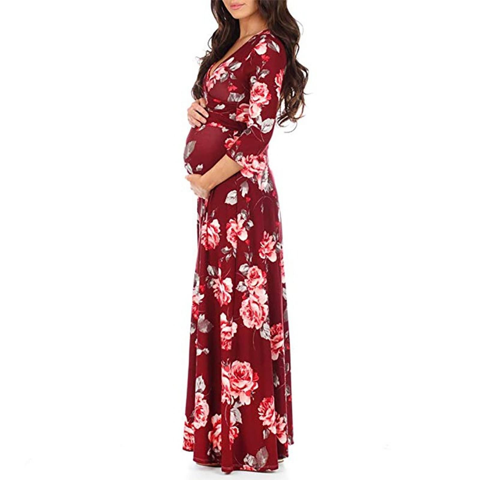 Elegant V-Neck Short Sleeve Maternity Dress for Women - Comfortable Pregnancy Clothes for Photo Shoots, Baby Showers & Everyday Wear