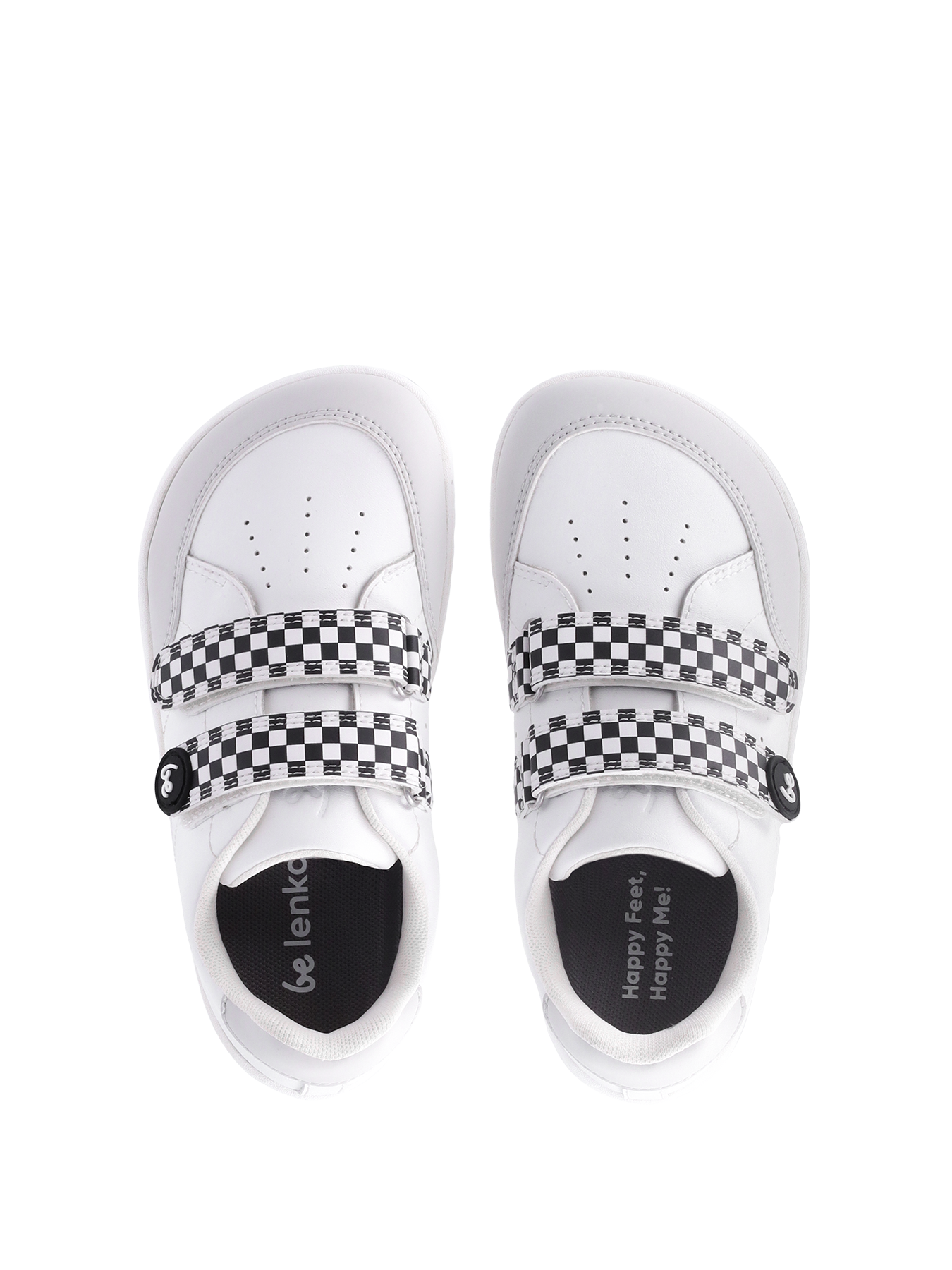 Be Lenka Energise Kids Barefoot Sneakers - Lightweight & Flexible White & Checkerboard Shoes for Active Play & Outdoor Adventures