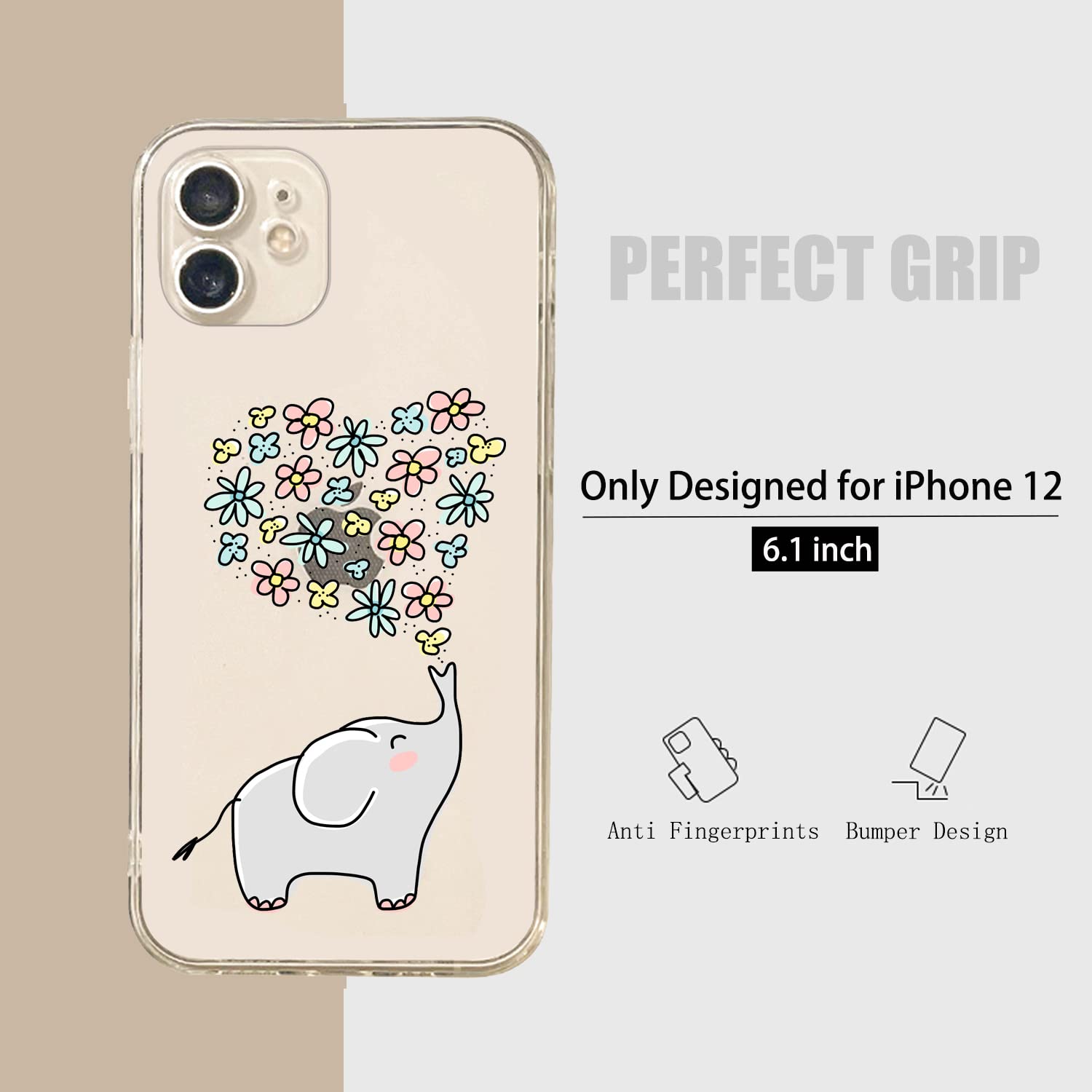 Heart Elephant iPhone 12 Case - Cute Aesthetic Shockproof Protective Phone Cover for Women & Girls | Perfect Gift for Birthday, Valentine's Day & Everyday Use