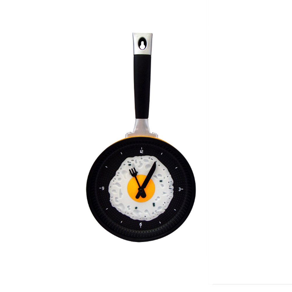Amosfun Modern Griddle Wall Clock - Unique Frying Pan & Egg Omelet Design for Kitchen Decor - Battery Not Included (Yellow Skillet) | Perfect for Farmhouse, Retro Kitchens & Breakfast Themed Home Decor