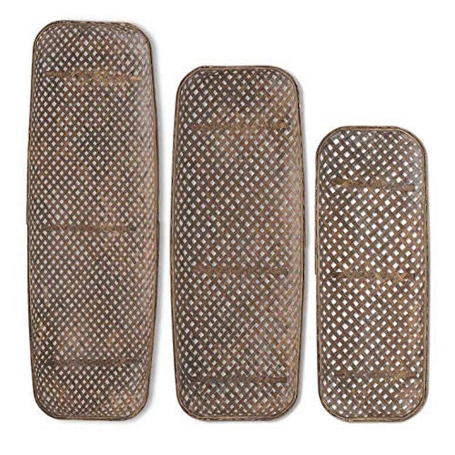 K&K Interiors Set of 3 Rectangular Bamboo Basket Weave Trays - Natural Brown Storage Bins for Home Organization | Perfect for Kitchen, Bathroom & Office Decor