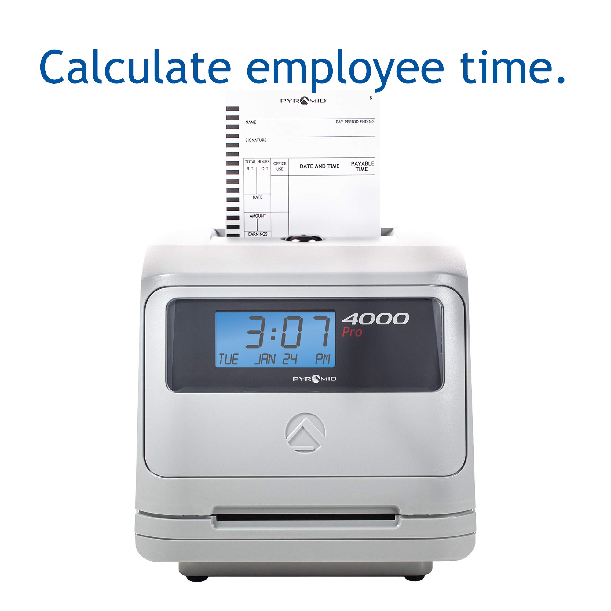 Pyramid Time Systems Model 4000 Pro Auto Totaling Time Clock (4000PROK) - Small Business Bundle with 125 Time Cards, 2 Ink Ribbons, 10-Card Rack & Security Keys | Ideal for Employee Attendance Tracking, Payroll Management & Workforce Timekeeping