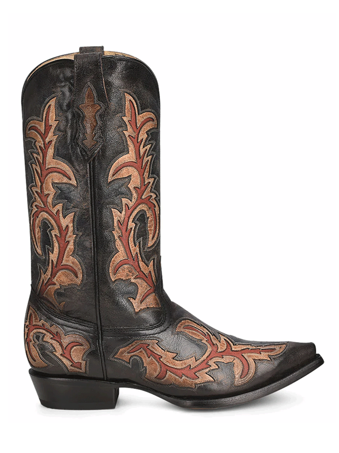 Men's Corral C3883 Inlay & Embroidery Cowboy Boots - Black & Red Western Boots for Country Dancing & Rodeo Events