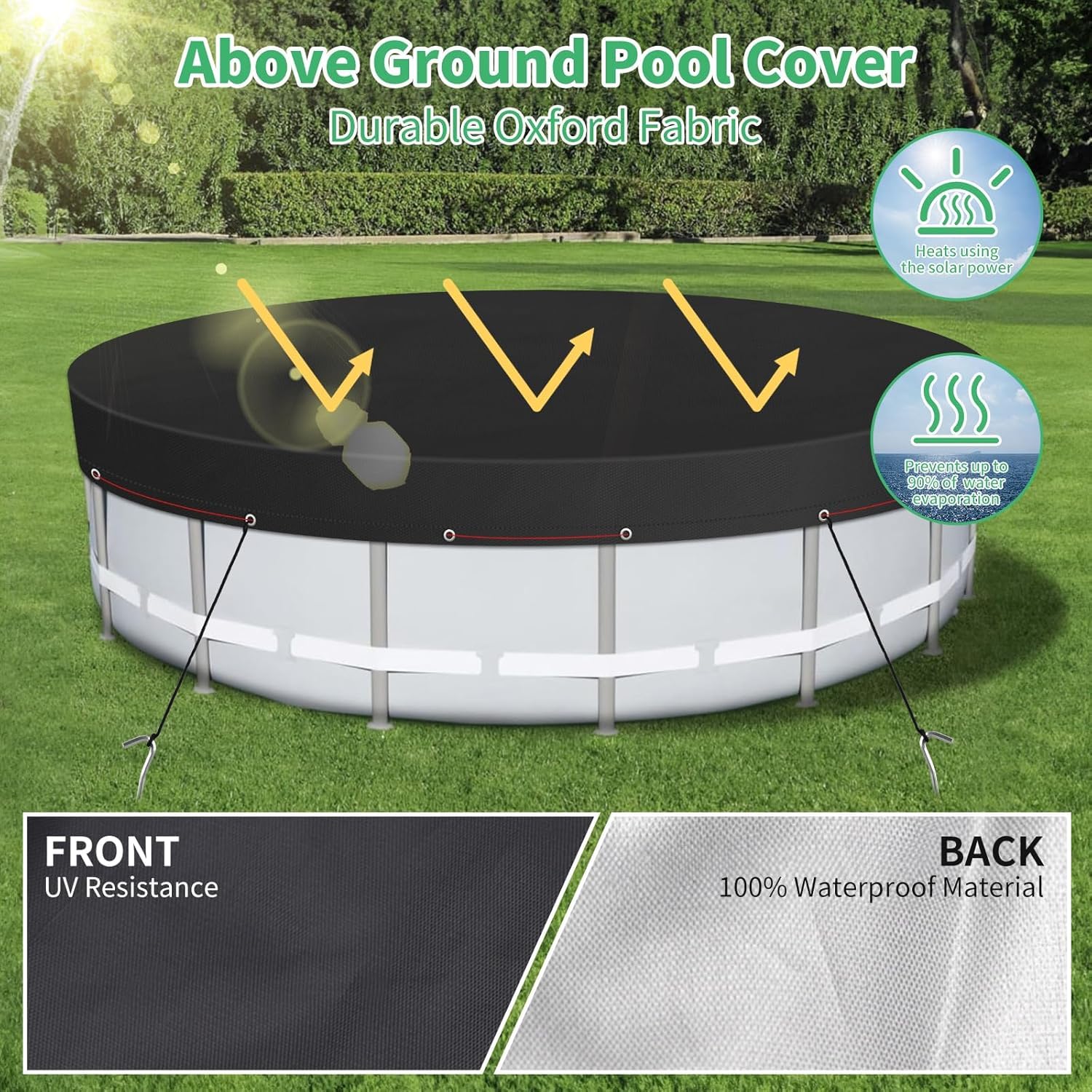 28FT Solar Pool Cover for Above Ground Pools - Round Hot Tub & Stock Tank Cover - Waterproof & UV Resistant with Ground Nails, Winch & Cable - Perfect for Winter Protection & Energy Savings