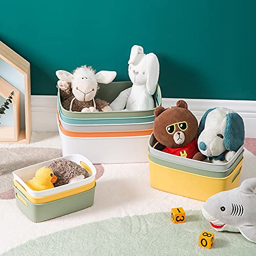 VALINK Plastic Storage Baskets with Handles - 3-Pack Thick PP Material Organizer Bins for Shelves, Desktop, Kitchen & Bathroom - Perfect for Snacks, Sundries, Toys & Home Organization (Small/Medium/Large)