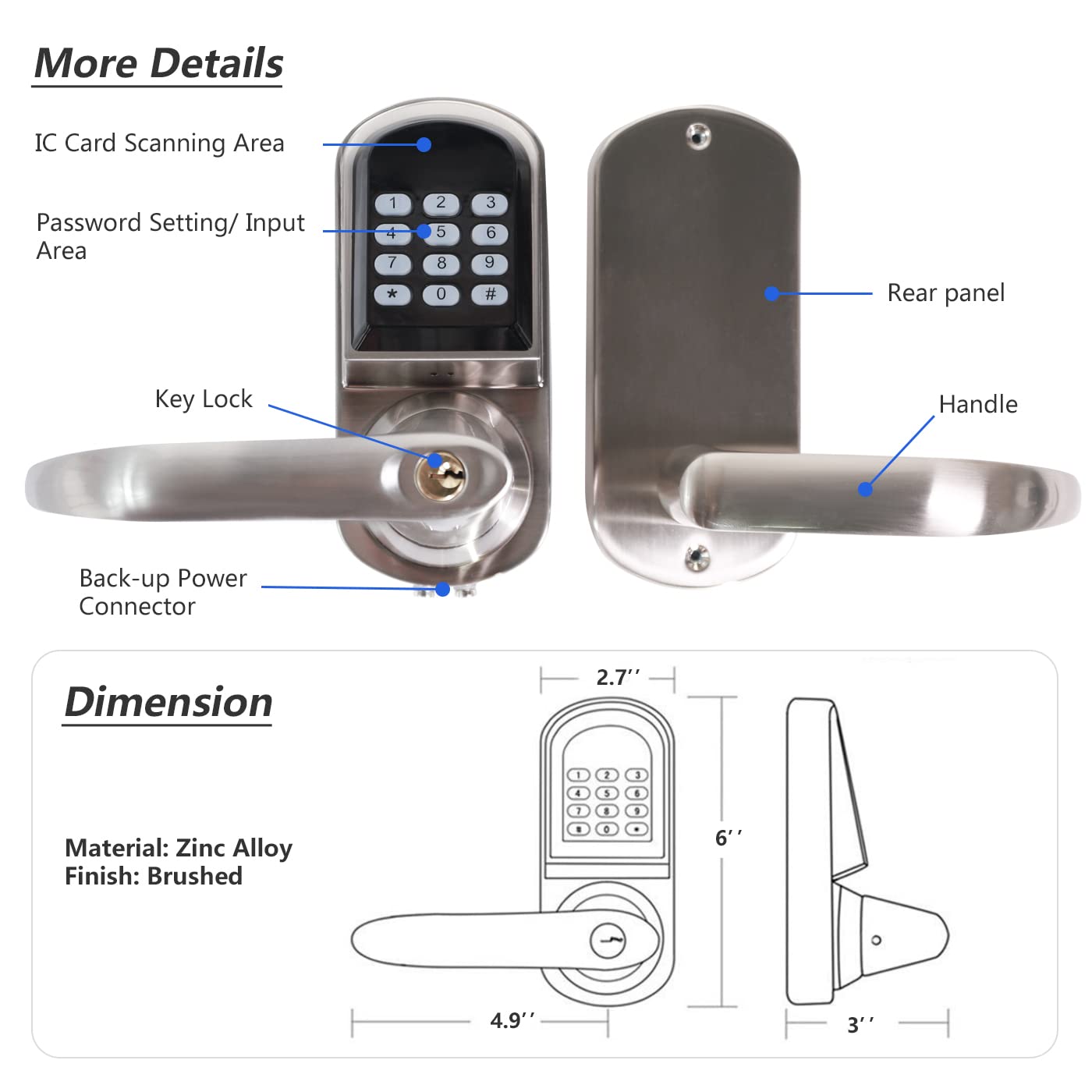 Smart Keyless Entry Auto-Lock Door Handle with Keypad & FOB Card - Left Handed Installation for Front Door Security | Perfect for Homes, Apartments & Vacation Rentals