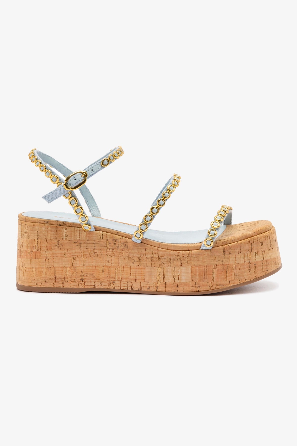 Gio Milanina Women's Flatform Sandals in Maya Denim with Natural Cork Sole - Comfortable Summer Beach Shoes for Casual Outings & Vacation Wear