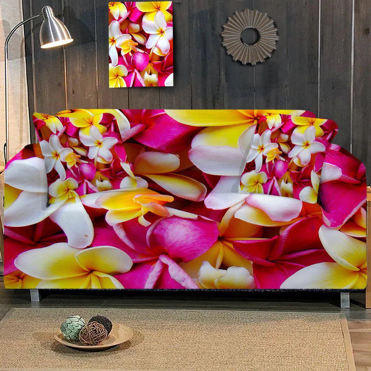 Stylish Frangipani Couch Cover - Soft Stretchable Sofa Slipcover for Living Room Furniture Protection - Perfect for Home Decor, Pet Owners & Daily Use