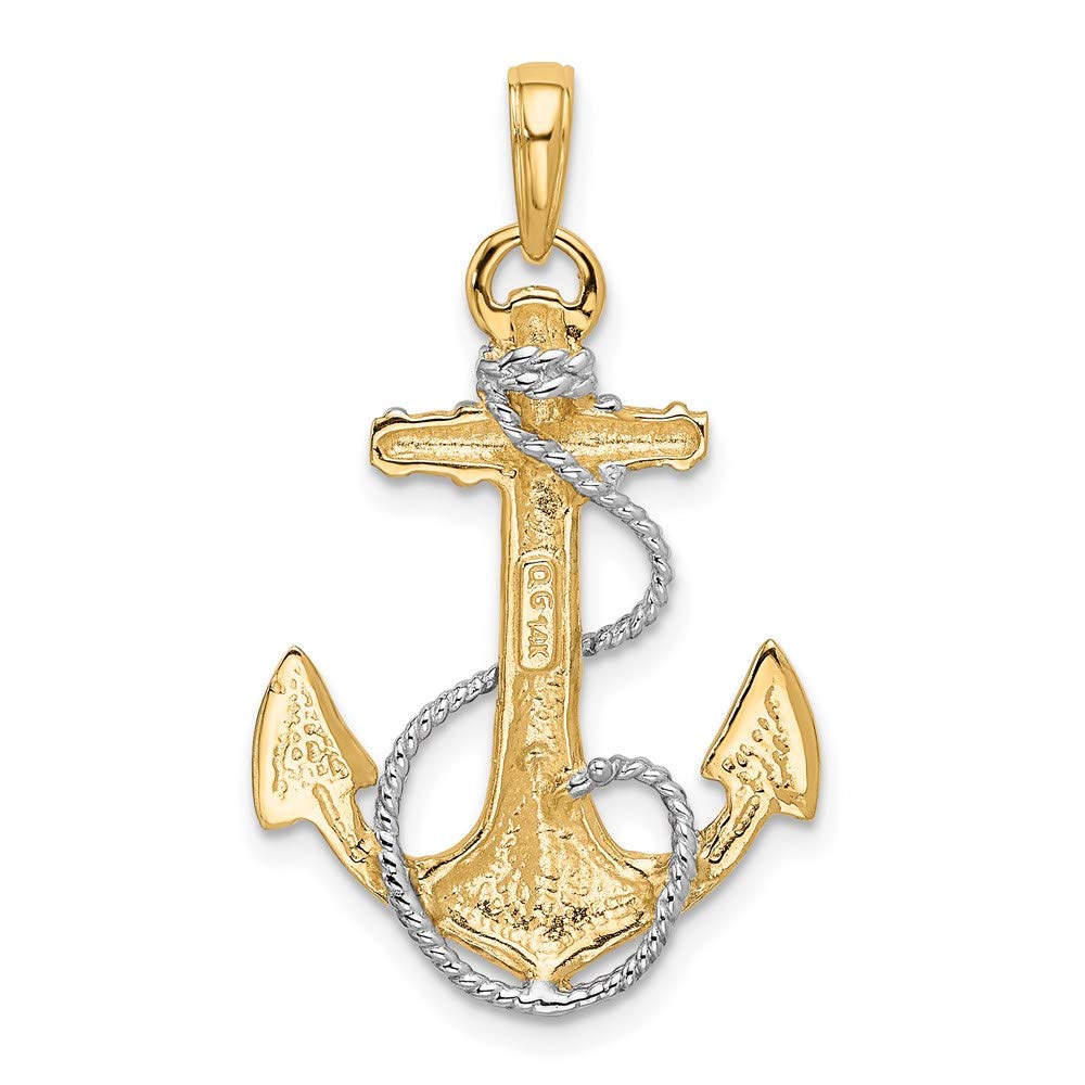 14k Two-Tone Gold Anchor Pendant with Rope - Nautical Jewelry for Women