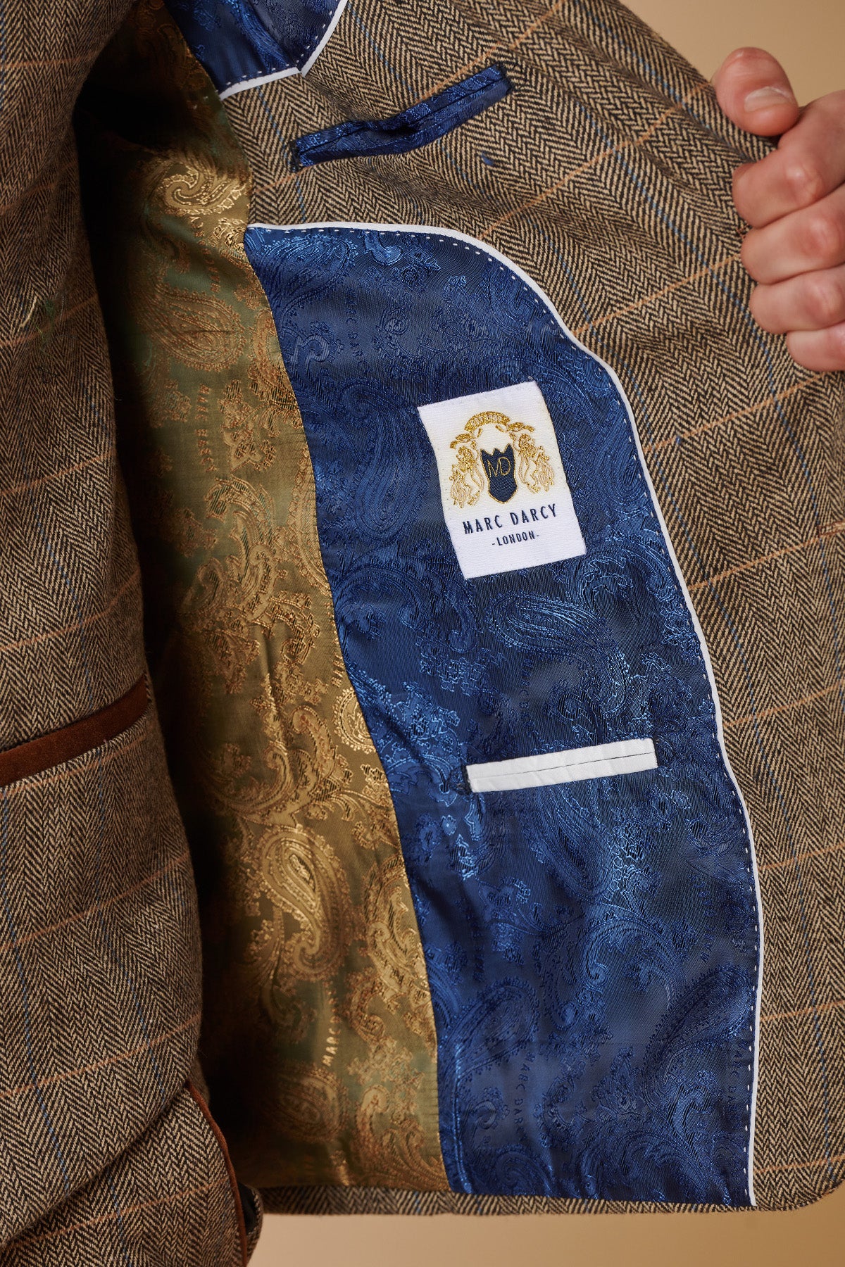 Premium TED Tan Tweed Check Three-Piece Suit with Double-Breasted Waistcoat - Formal Business Attire for Weddings, Office & Special Occasions