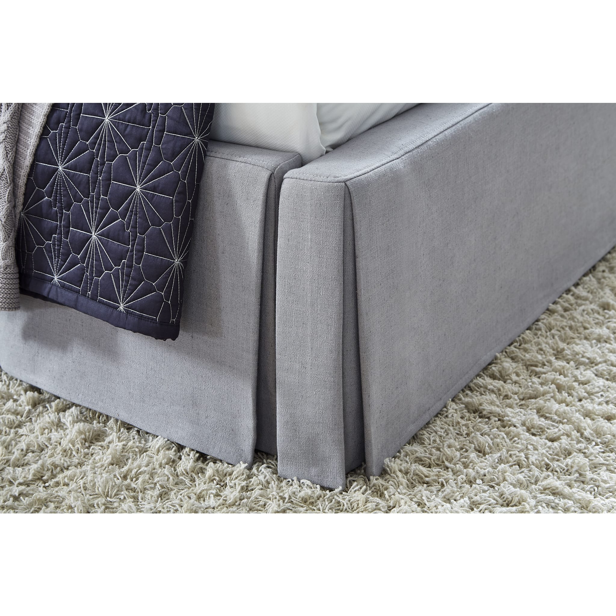Cresta Skirted Footboard Storage Panel Bed in Fog - Queen Size Upholstered Platform Bed with Underbed Storage, Perfect for Small Bedrooms & Guest Rooms