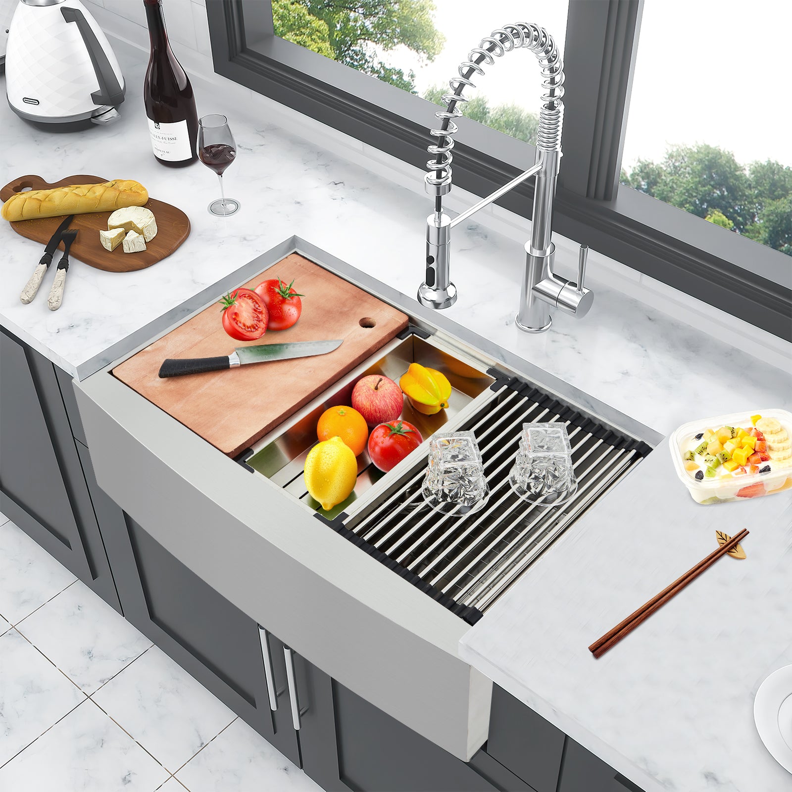 GARVEE 30 Inch Farmhouse Apron Front Kitchen Sink - 30x20 Stainless Steel Single Bowl Workstation Sink with Accessories | 16 Gauge Deep Basin for Modern Farmhouse, Rustic & Contemporary Kitchens | Perfect for Meal Prep, Washing Large Pots & Entertaining