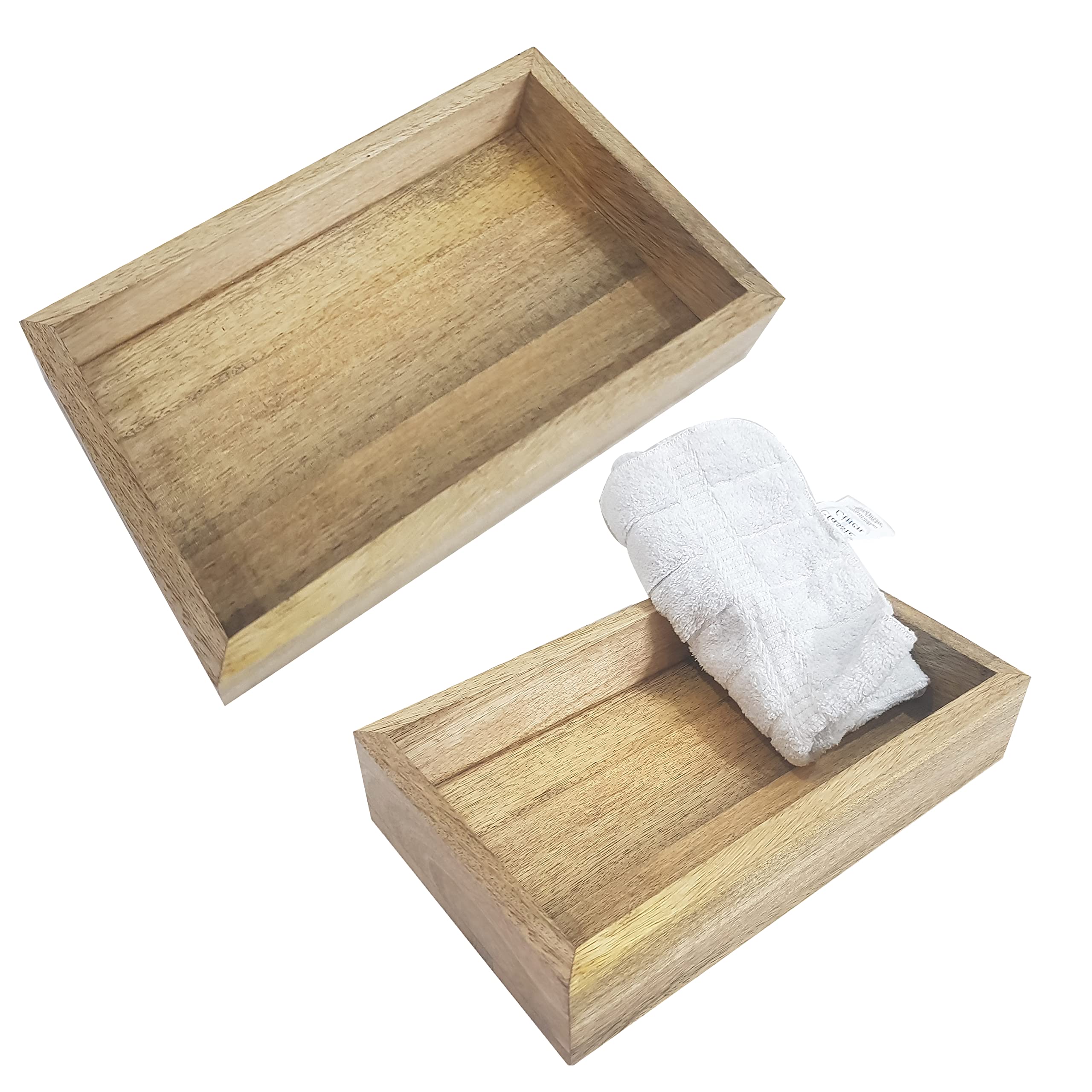 Handmade Mango Wood Guest Towel Holder - 10x6 Inch Vanity Tray & Bathroom Organizer, Natural Wood Makeup Tray & Tabletop Decor for Home, Spa, and Wedding Gift
