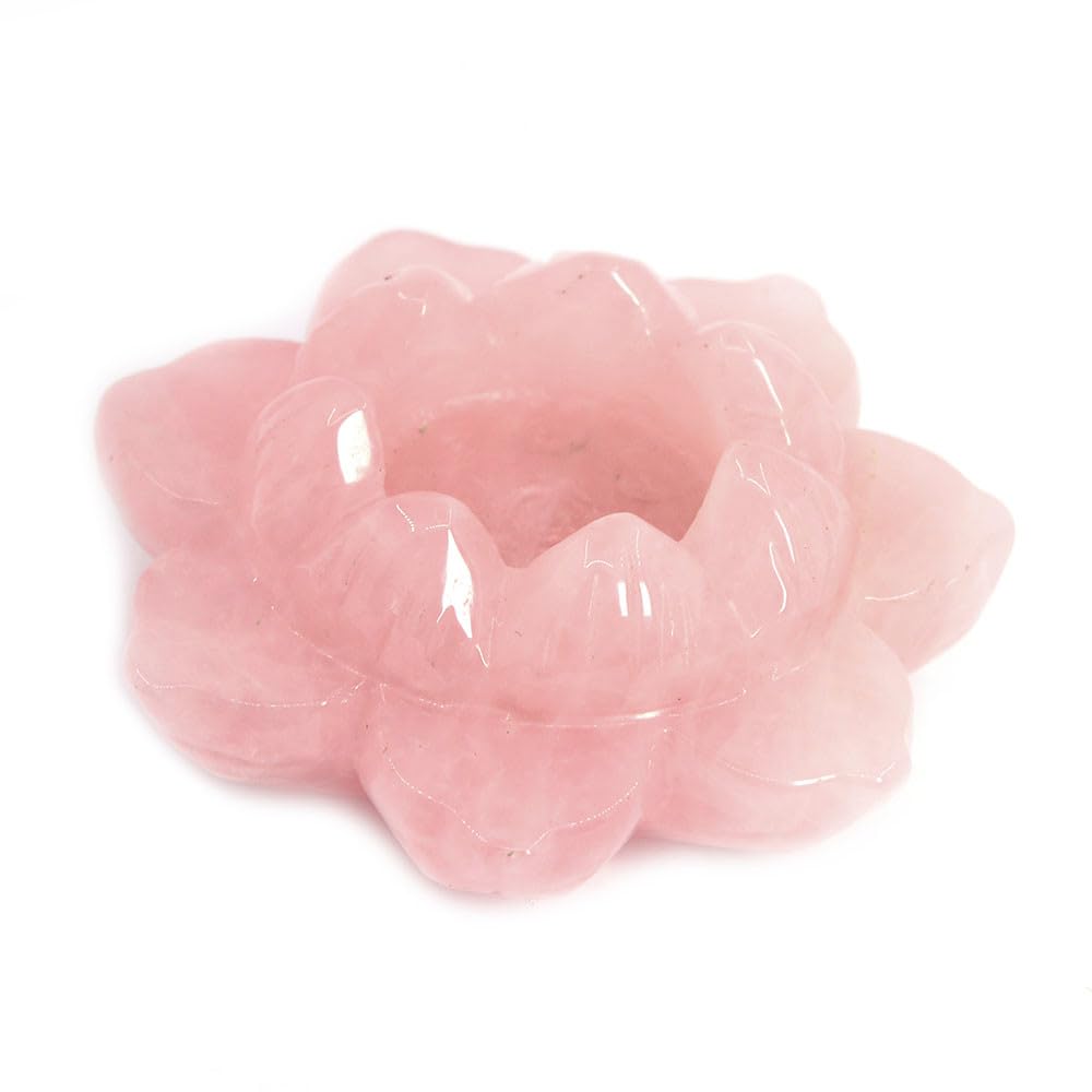 Hand-Carved Rose Quartz Gemstone Lotus Flower Crystal Ball Stand - Healing Stone for Meditation, Yoga & Home Decor