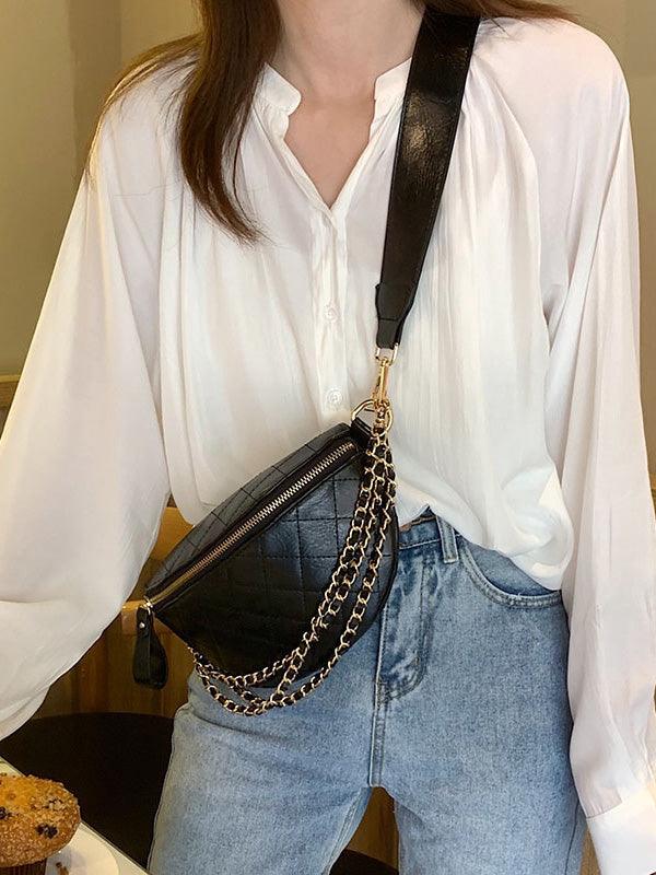 Lovevop Stylish Crossbody Sling Bag with Metal Chain & Zipper Closure - Perfect for Travel, Shopping, and Everyday Use