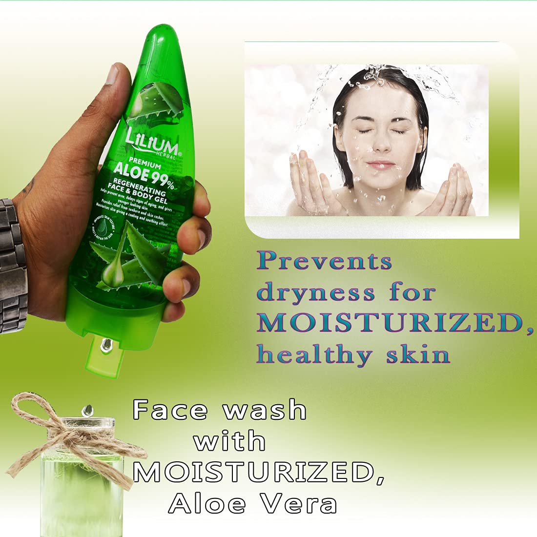 Lilium Regenerating Aloe Vera Face & Body Gel - 120ml | Soothing Moisturizer for Sunburn, Dry Skin & After Shave Care | Natural Skincare Solution