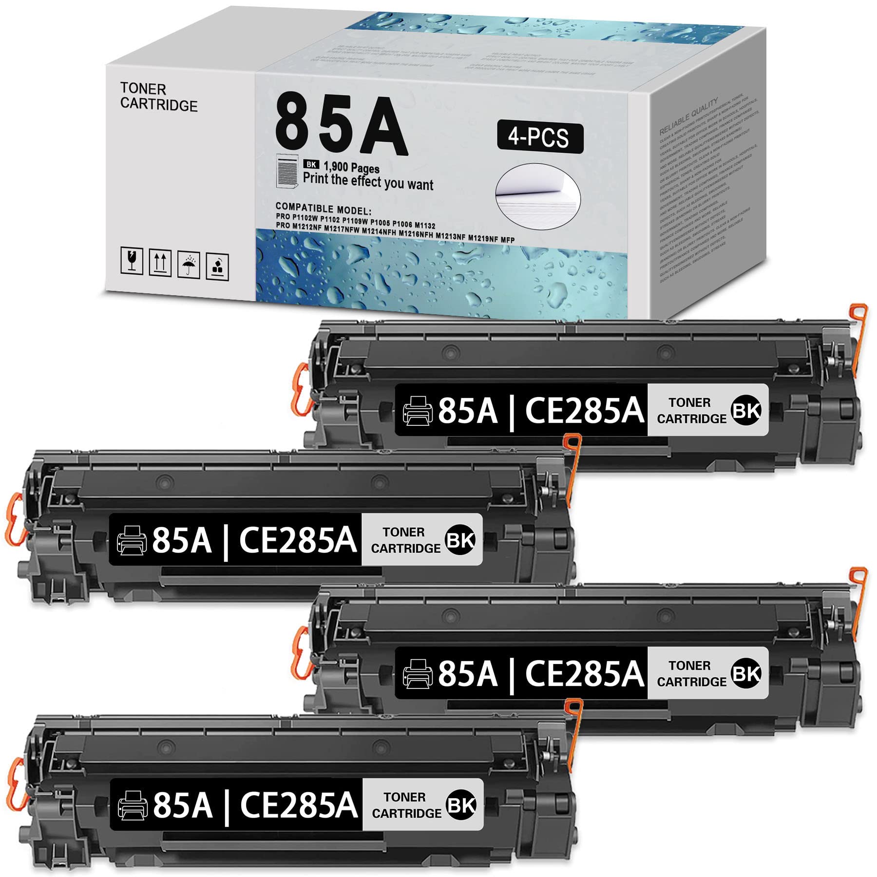 4-Pack Black 85A CE285D Compatible Toner Cartridge Replacement for HP Pro P1102w P1102 P1109w P1005 P1006 M1132 M1212nf M1217nfw M1214nfh M1216nfh M1213nf M1219nf Printers - Ideal for Home Office & Small Business Printing Needs