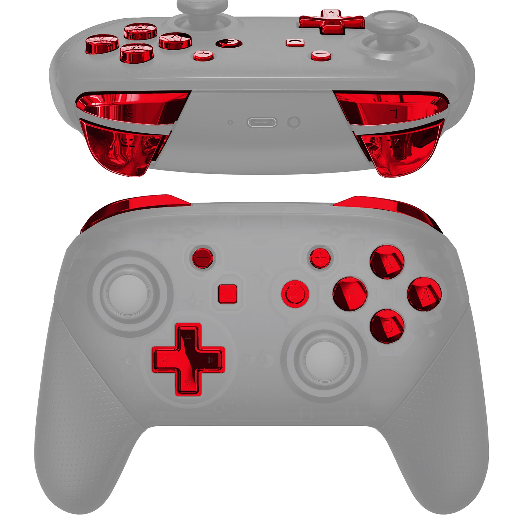 eXtremeRate DIY Replacement Full Set Buttons for Nintendo Switch Pro Controller - Chrome Red (KRD403) | Customize Your Gaming Experience | Perfect for Switch Pro Controller Mods & Enhancements