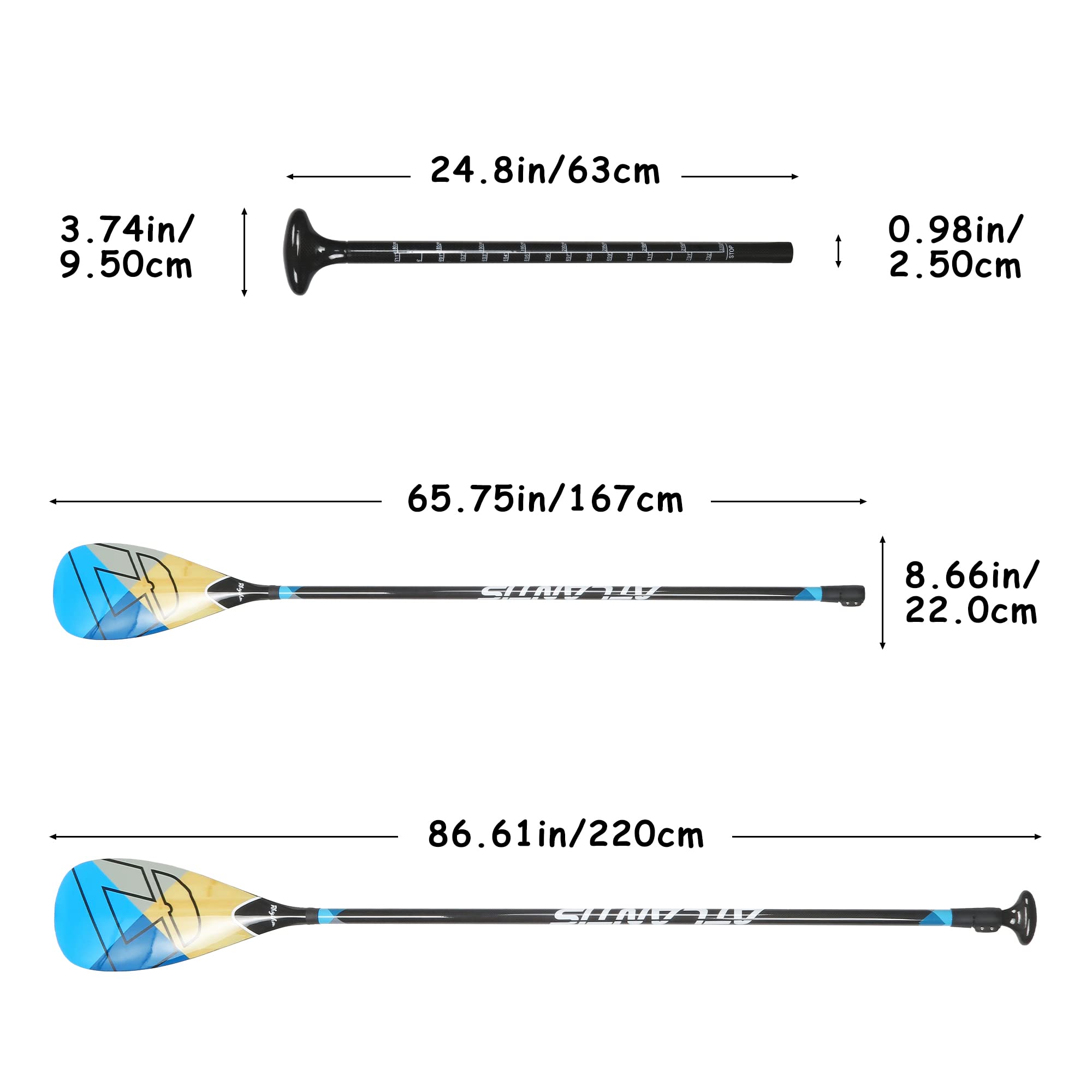 **AQUABONA SUP Paddle - 100% Carbon Fiber Adjustable Stand Up Paddle Board Paddle, Lightweight & Durable Floating Paddle for Kayaking, Surfing & Outdoor Water Sports**