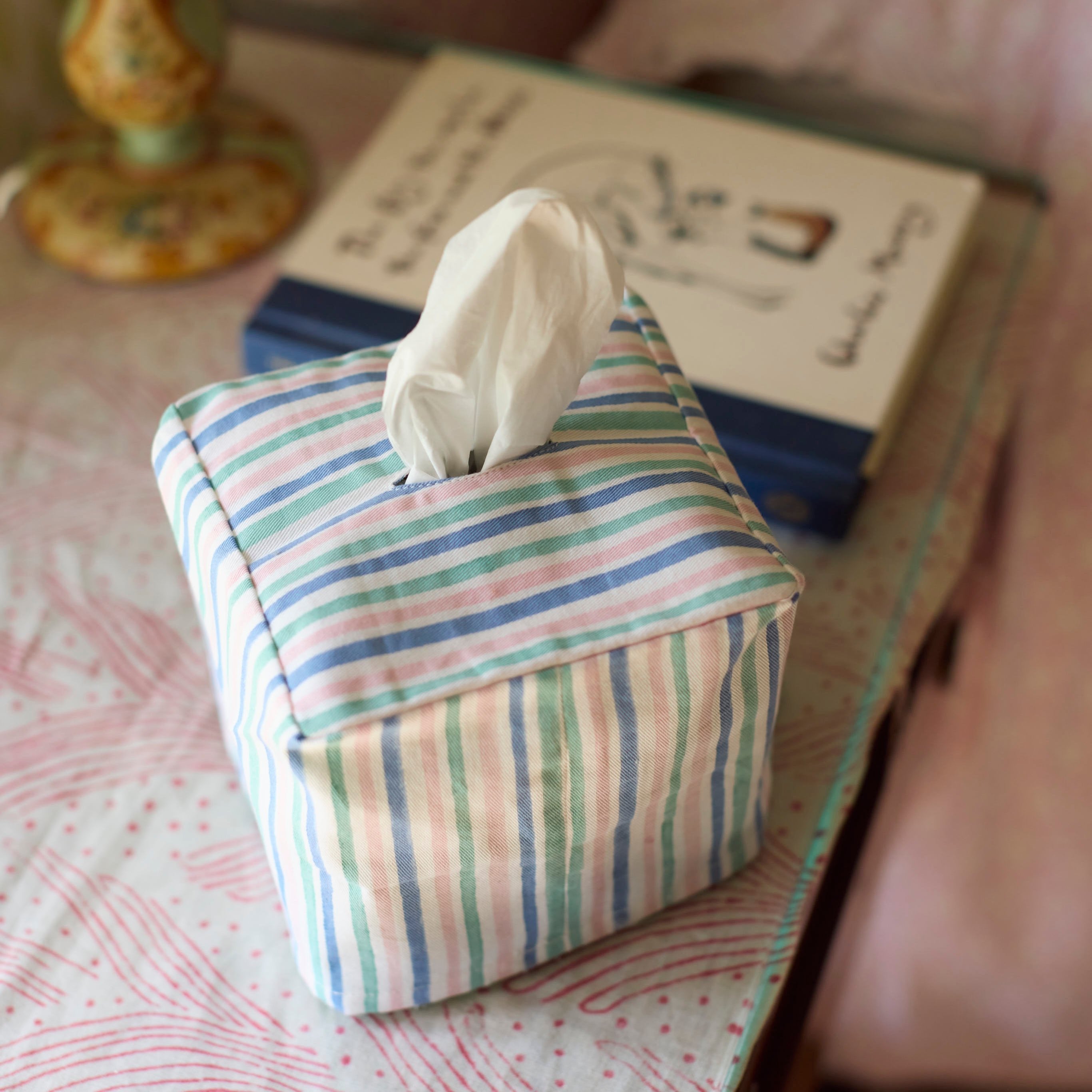 Elegant Striped Fabric Tissue Box Cover - Decorative & Washable Home Decor for Living Room, Bedroom, or Office