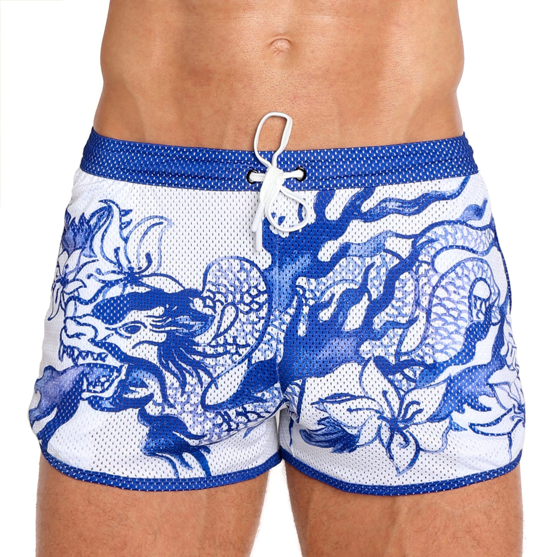 Hand Painted Indigo Mesh Shorts for Women - Breathable Comfortable Athletic Running Shorts - Perfect for Yoga, Gym, and Summer Outdoor Activities