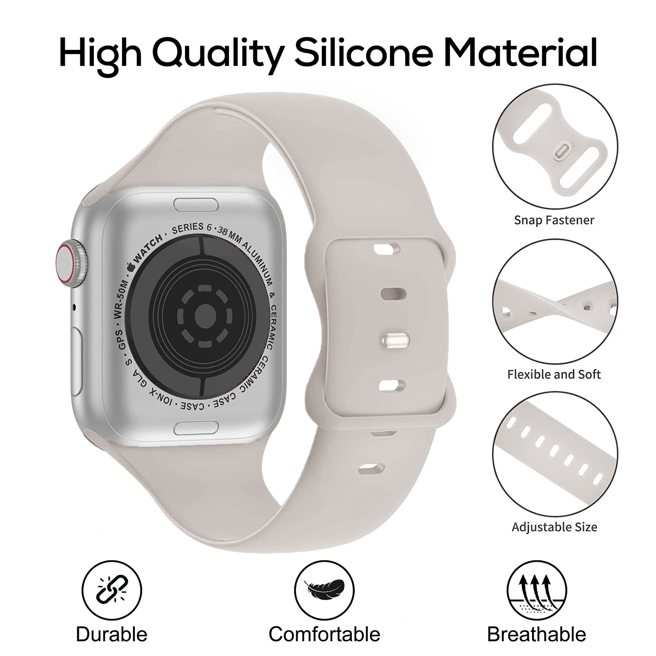 Premium Soft Silicone Apple Watch Bands 38mm 40mm 41mm - Sport Replacement Strap with Classic Clasp for iWatch Series SE/7/6/5/4/3/2/1 - Comfortable & Durable for Women & Men - Perfect for Workouts, Running & Everyday Wear