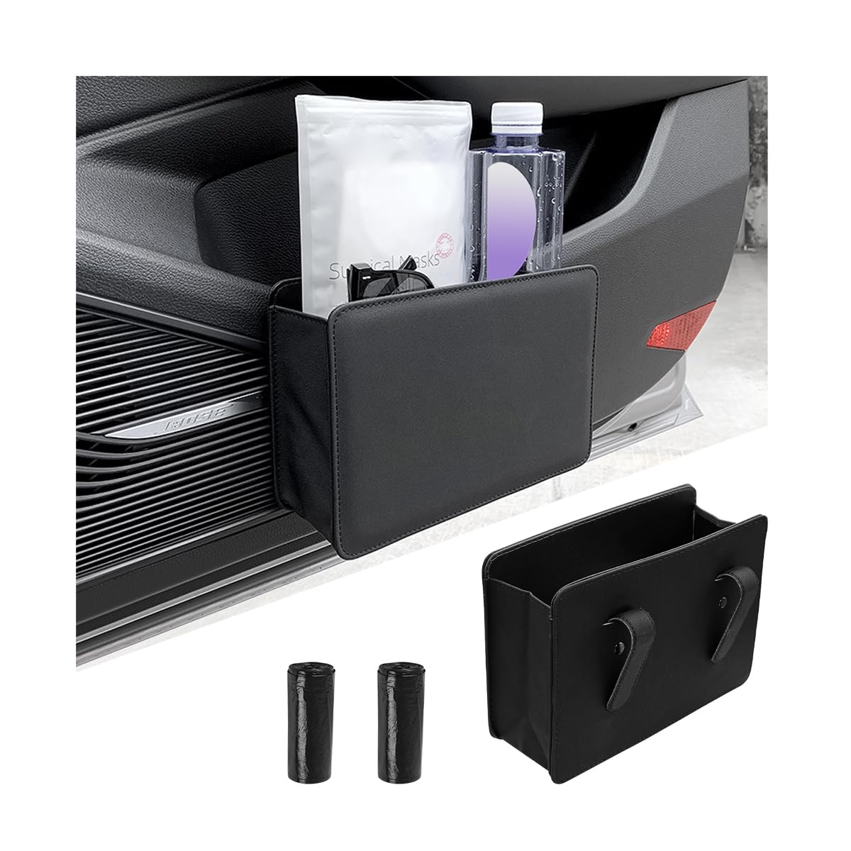 Foldable Waterproof Car Trash Can - Leakproof Hanging Auto Garbage Bin with 2 Roll Trash Bags, Universal Vehicle Trash Organizer (Black) | Perfect for Road Trips, Commuting & Keeping Your Car Clean