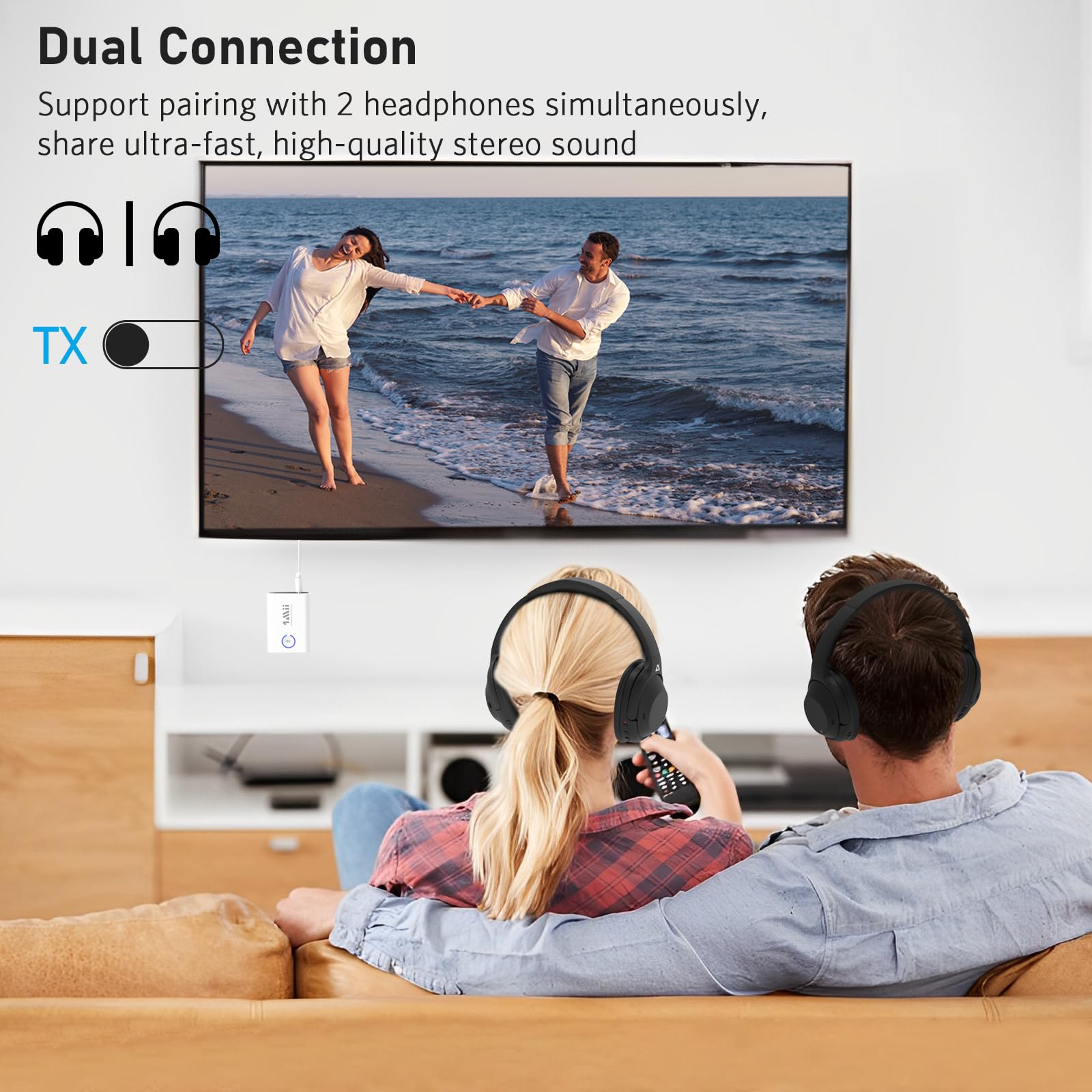 1Mii Bluetooth 5.3 Transmitter & Receiver with aptX HD & Low Latency aptX Adaptive - Wireless Audio Adapter for TV to Headphones, Speakers, Car, Airplanes & Earphones | Perfect for Home Theater, Gaming & Travel Use