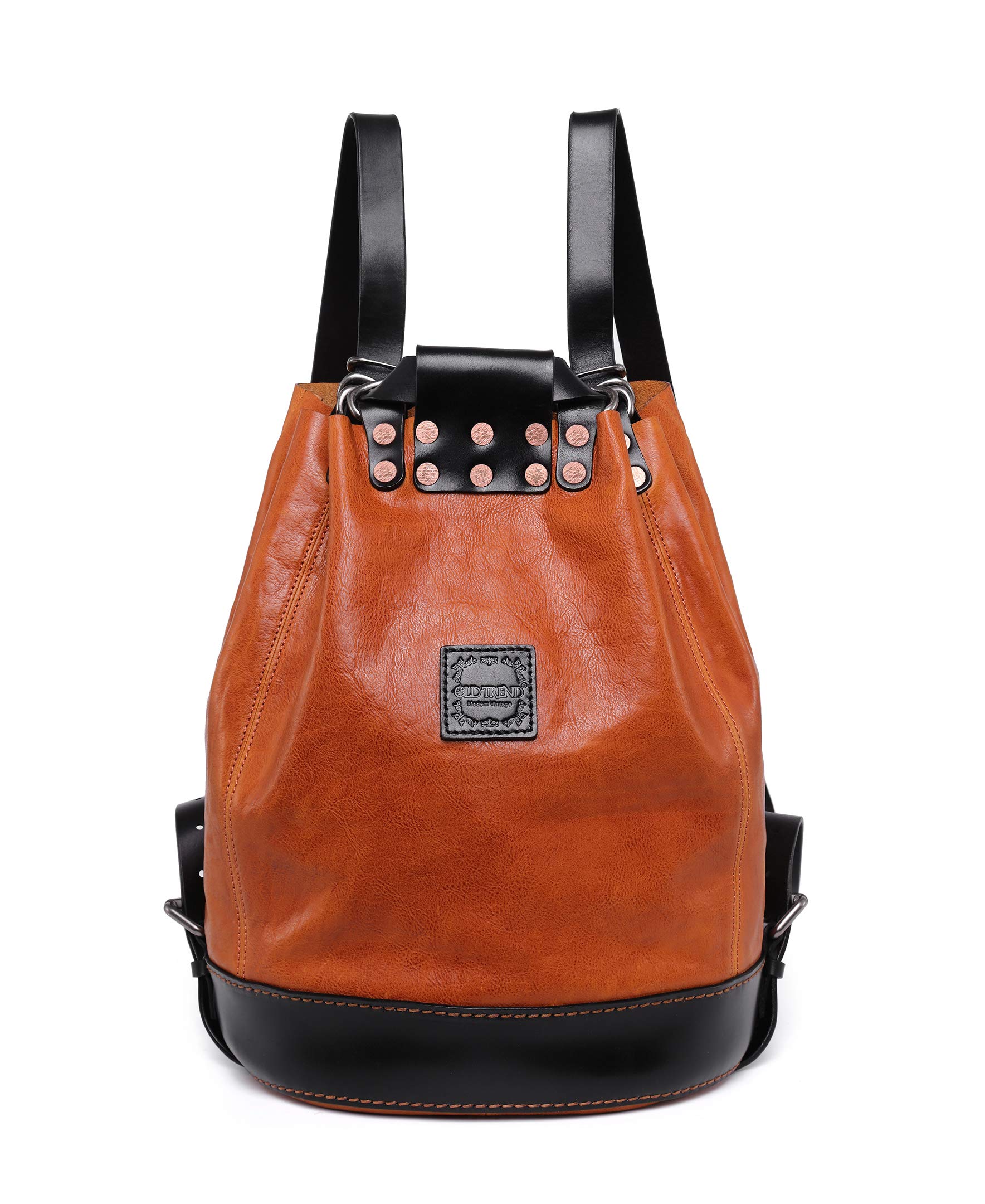 Genuine Leather Stars Align Bucket Backpack for Women & Men - Stylish Crossbody & Shoulder Bag in Cognac & Black - Perfect for Travel, Work & Everyday Use