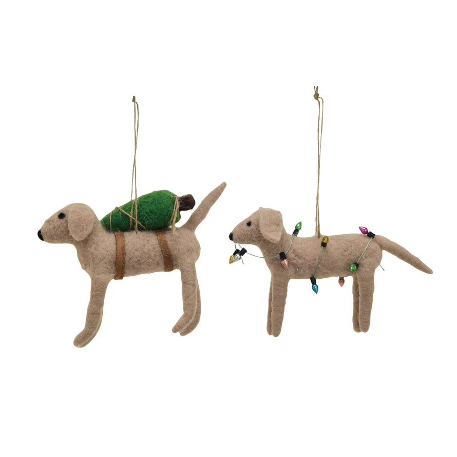Handmade Wool Felt Dog Christmas Ornament with Tree and Lights - 2 Adorable Holiday Decor Styles for Pet Lovers - Perfect for Xmas Tree Decorating, Gift Giving & Festive Home Decor