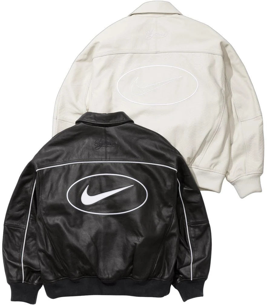 PREORDER Supreme x Nike Leather Varsity Jacket - Men's Fashion Streetwear Bomber Coat for Hip-Hop Style & Urban Outfits - Perfect for Concerts, Skateboarding & Street Photography