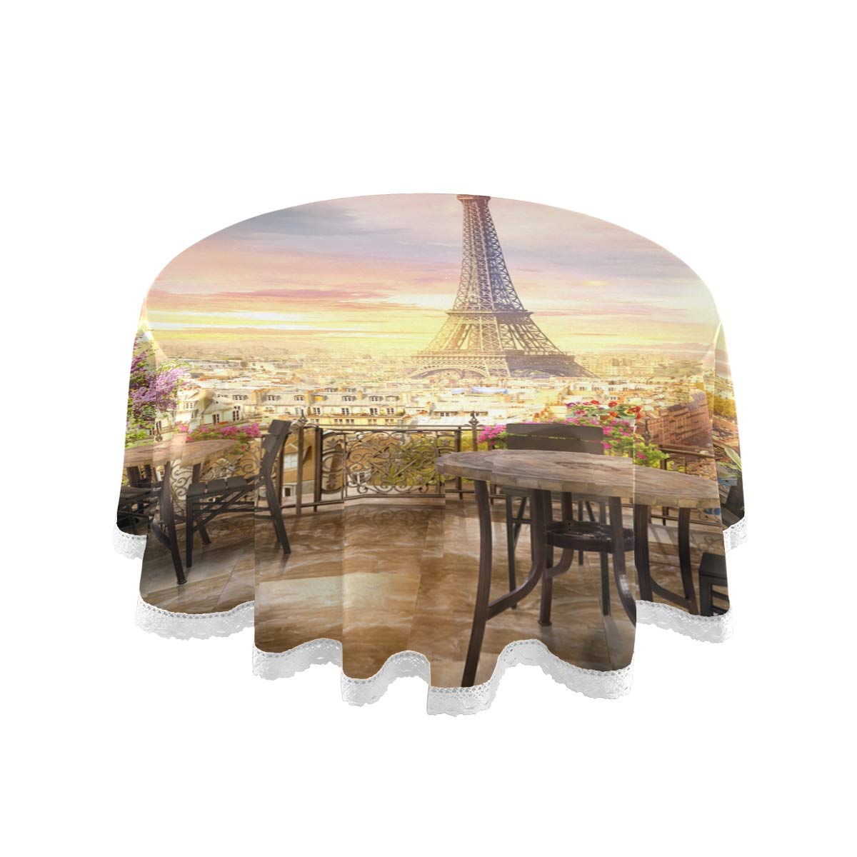 Paris Eiffel Tower Print Round Tablecloth - 60 Inch Decorative Dining Table Cover for Coffee Tables, Kitchen, and Party Decor